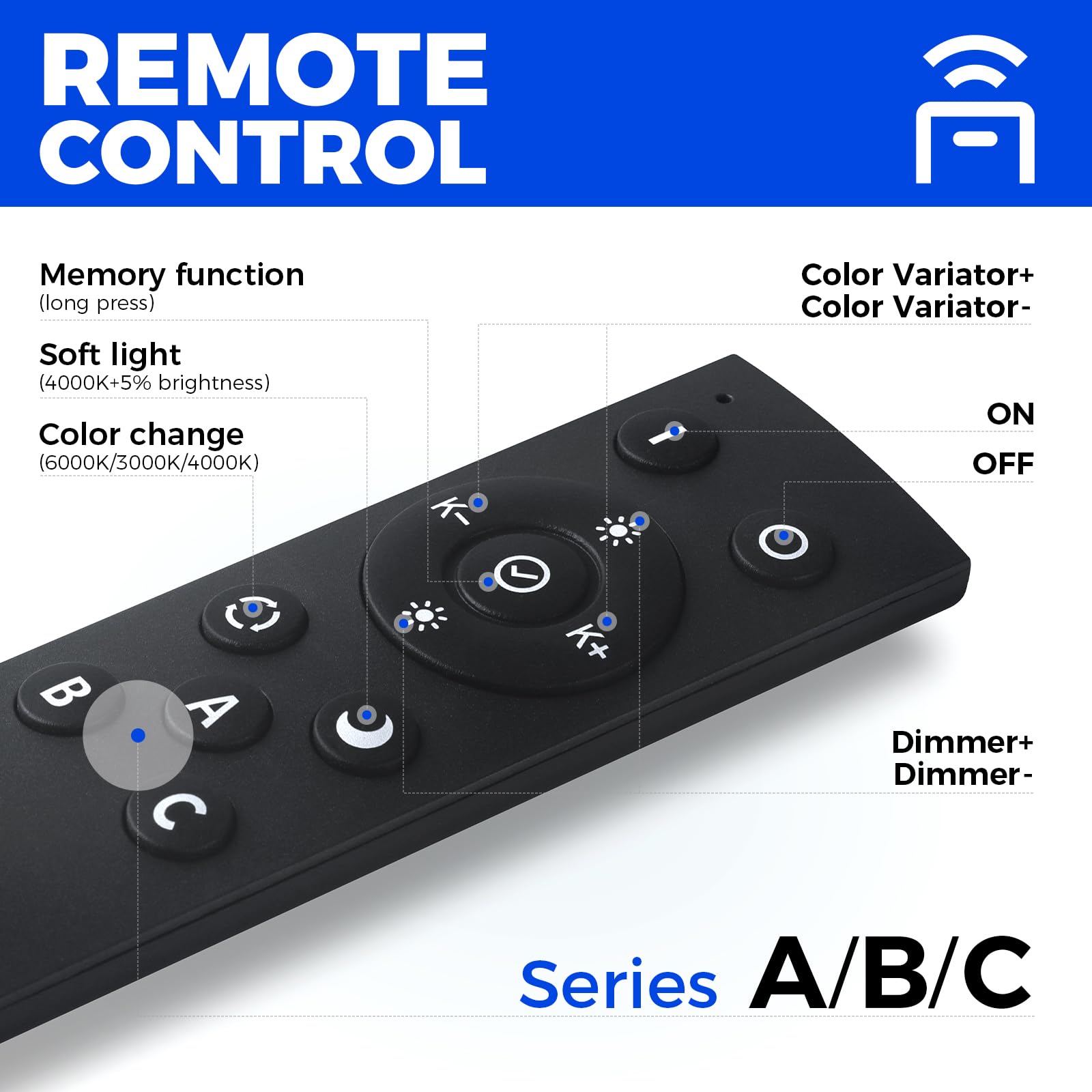 Barrina 4040 Remote Series LED Light Fixture, Dimmable, 4FT, 40W, 3000K-6000K, Aluminum, Black, 4 Packs