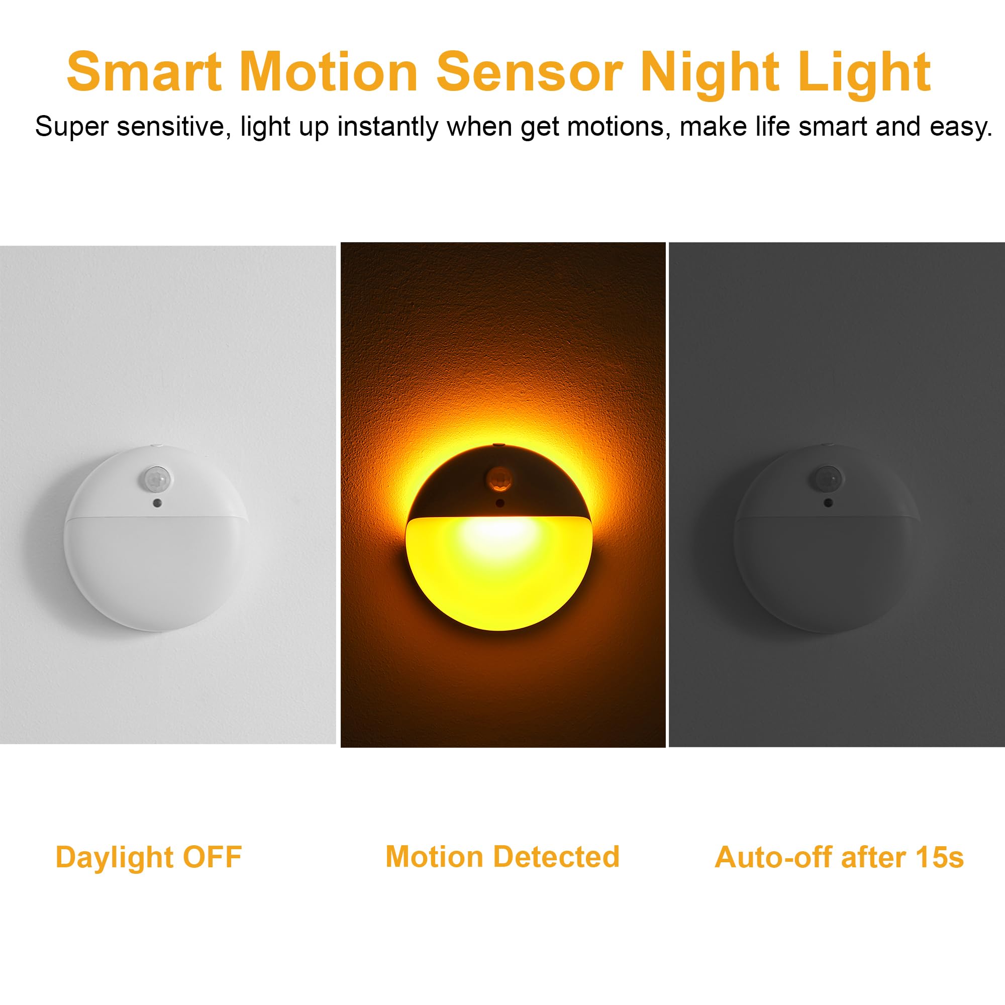 YUNLEX 2 Pack Amber Stair Lights, Motion Sensor, Dimmable, Portable Battery Night Light for Kids & Home, Model NLS26