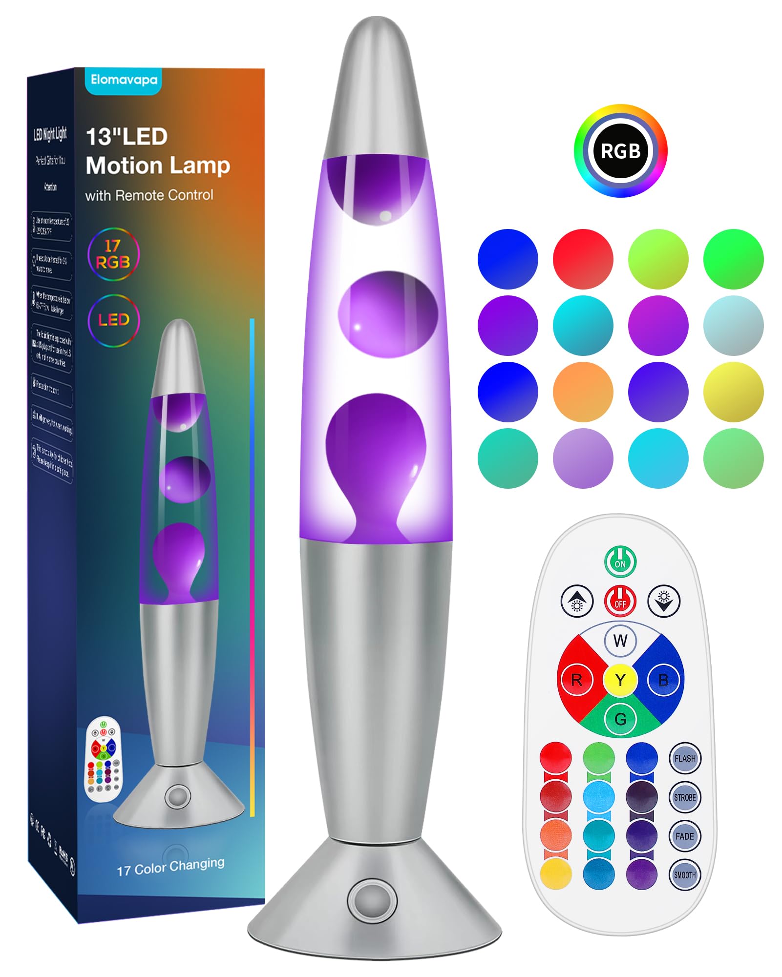 17 Colors Changing Liquid Motion Lamp With Remote: 13.5 Purple Led Night Light For Kids mature-themeds - Relaxing Table Lamp For Bedroom Office - Glitter Mood Lighting For Home Decor Christmas Decorations