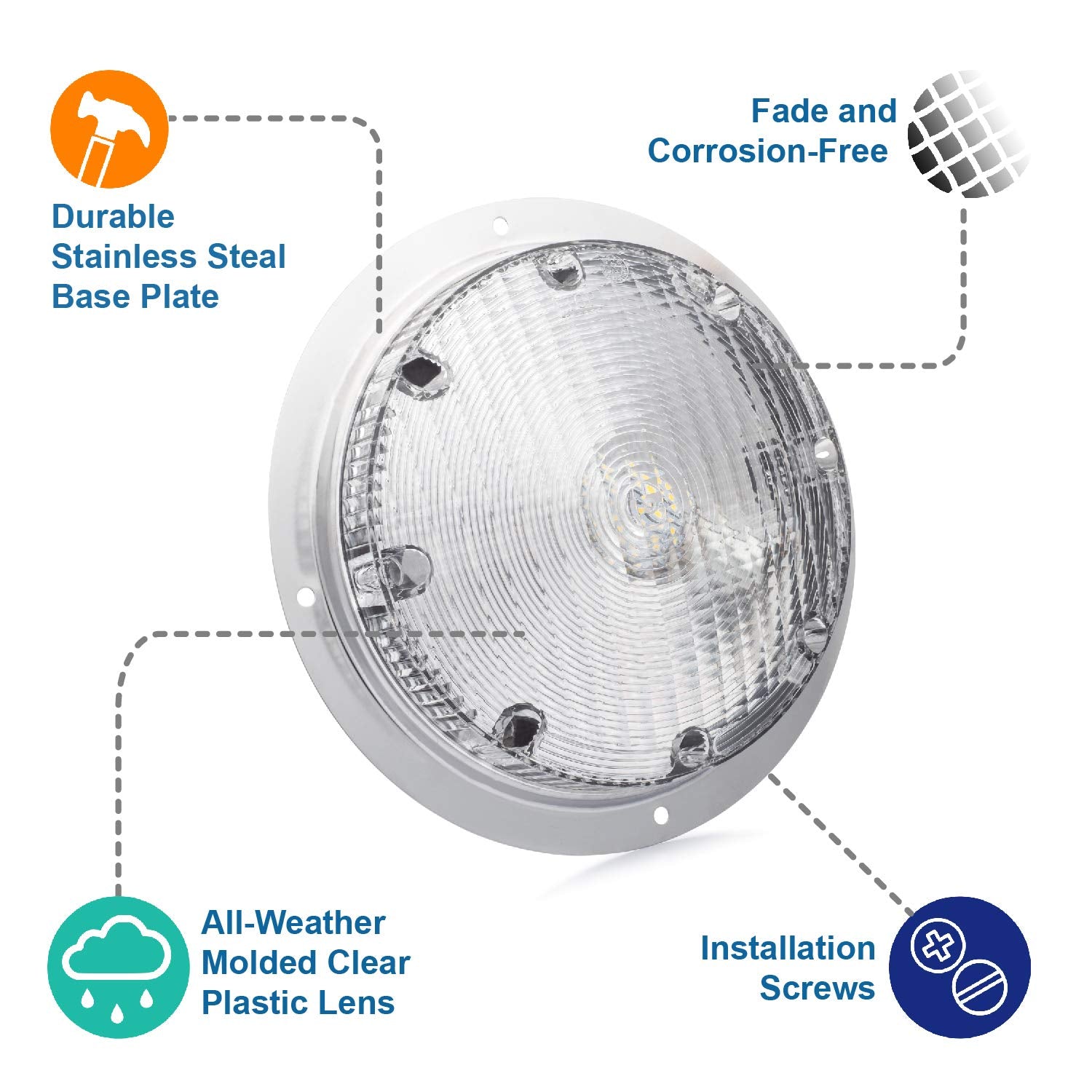 Lumitronics LED Round Surface Mount Scare Light for RV Trailer Camper - Silver, Includes Mounting Gasket, 5th Wheel Accessory