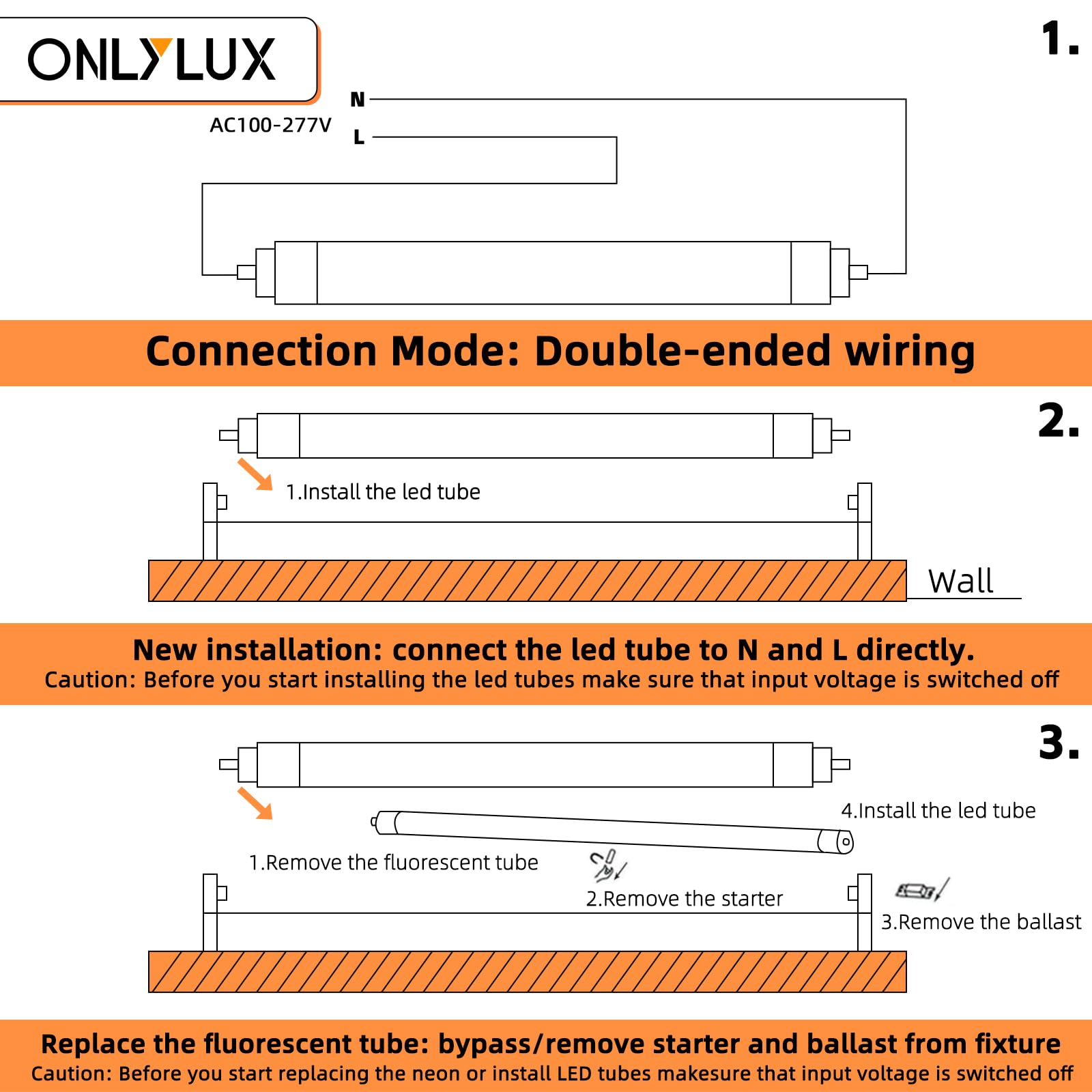Onlylux 8Ft Led Bulbs,Led Tube Light 8 Foot 45W 6000Lm 6500K, Super Bright,T8 T10 T12 Single Pin Fa8 Lights, Milky Cover,8 Foot