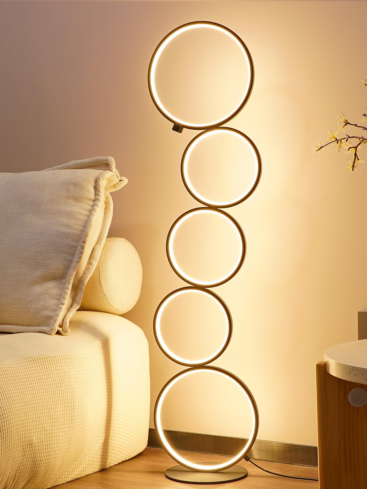 NU?R 43.3'' Modern Floor Lamp, LED Floor Lamp for Living Room, Dimmable, Circle Standing Lamp, Energy-Saving, Unique Lamp for Be