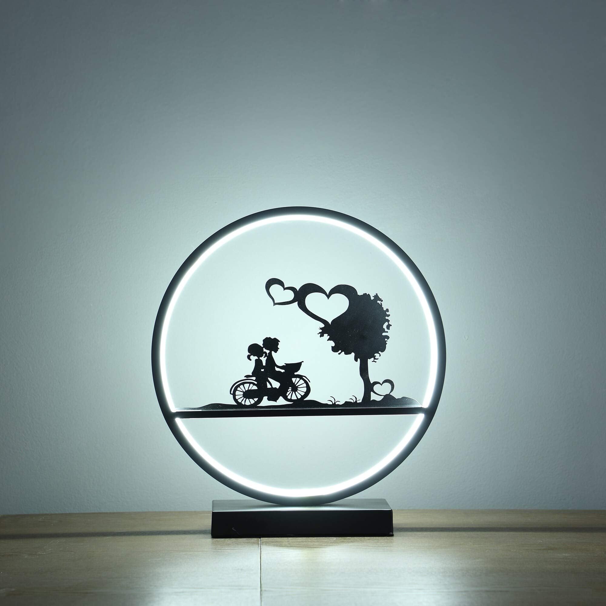 ORE International LED Accent Table Lamp - 13-Inch Girl and Boy on Bicycle - Matte Black