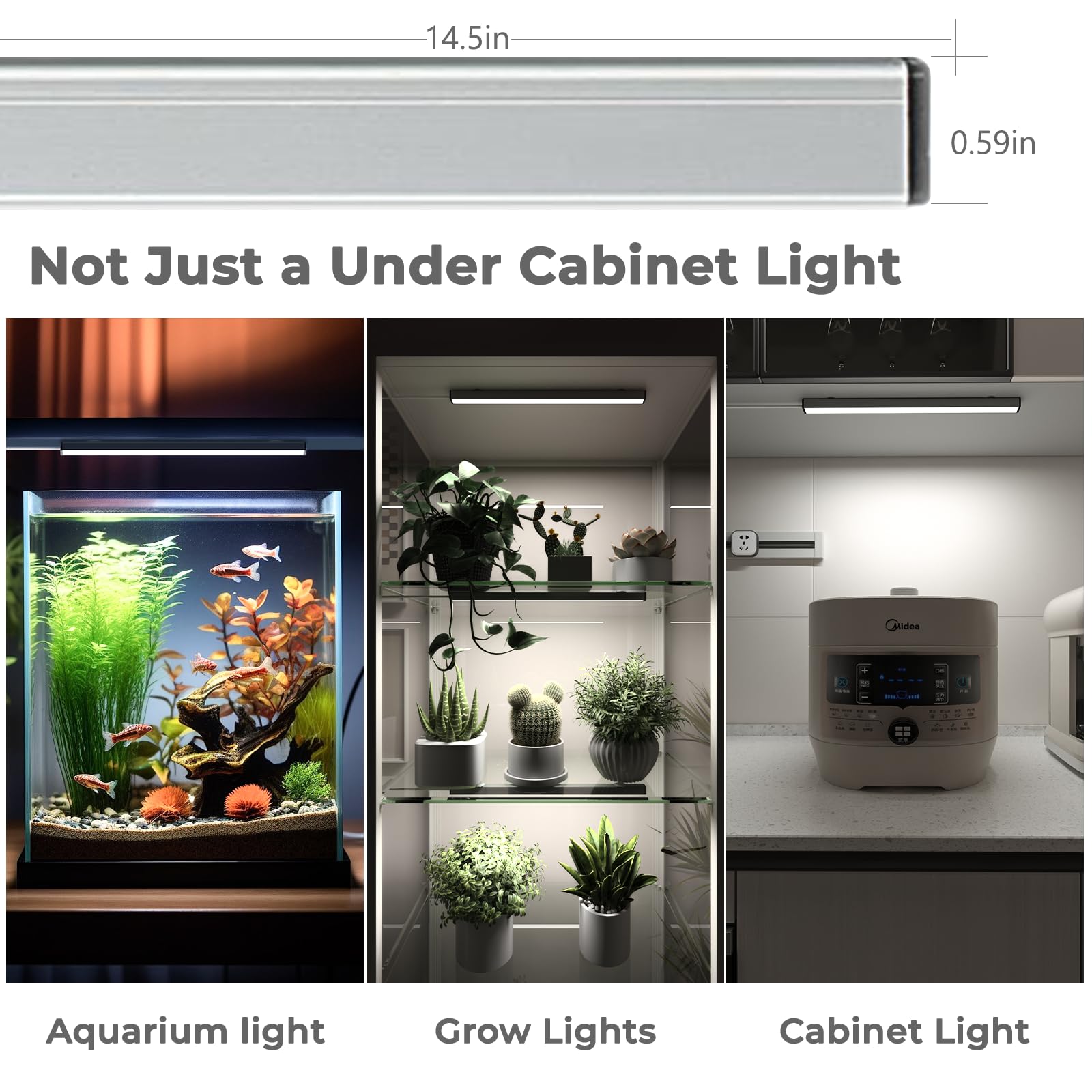 ASOKO LED Under Cabinet Lighting, Dimmable USB Light Bar, 14.5in, Color Changing 2700K/4000K/6000K, Aluminum, Model: led