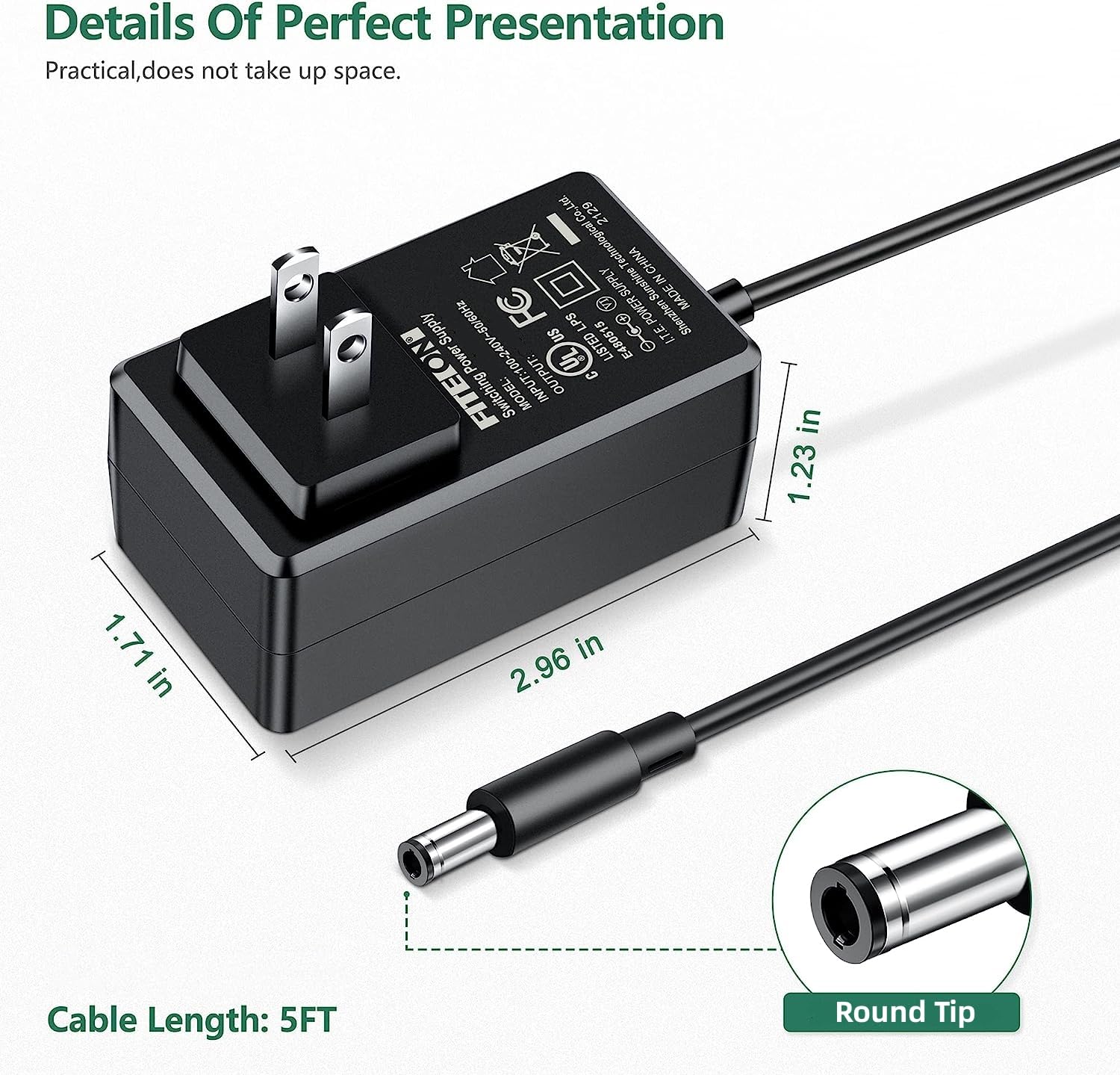 FITE ON 5V AC Adapter for YIERBLUE, BIGSUN, BUYSIGHT Rechargeable LED Flashlight - Power Supply Cord Charger