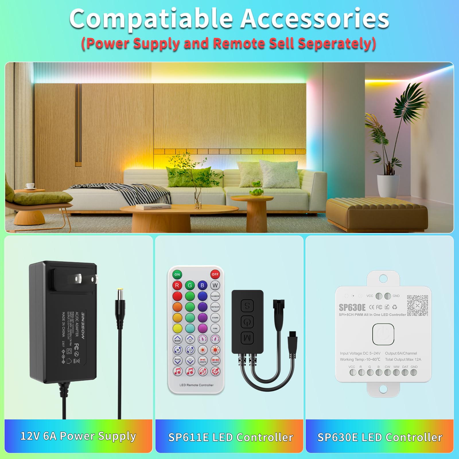 Gingsow Rgb Smart Ic Cob Led Strip Light 18Ft Addressable Chasing Color 12V Led Light Strip Multicolored Flexible Rgb Lights For Party  Decoration  Home Diy Lighting Projects(No Adapter Or Controller)