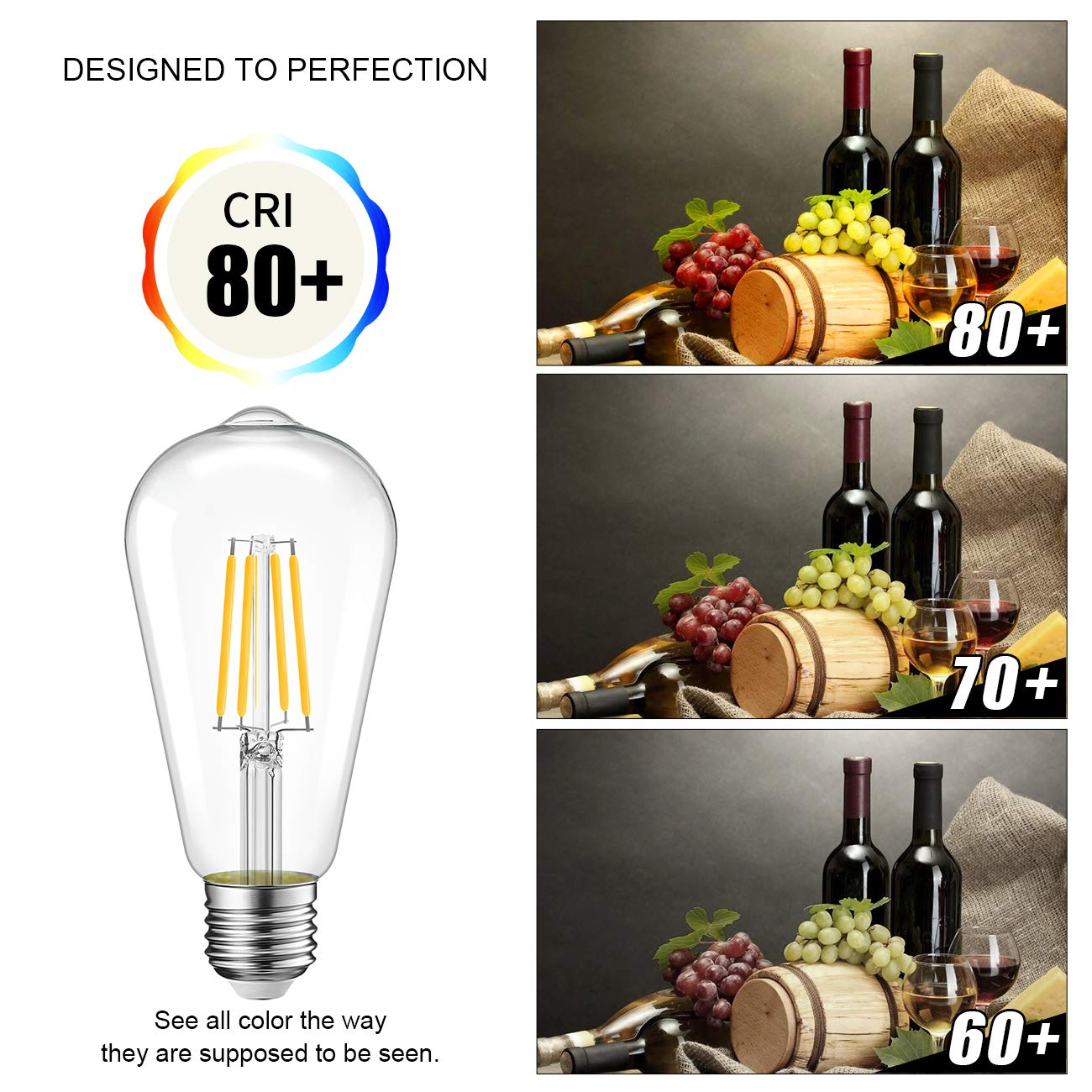 LVWIT LED Filament Bulb 7W Dimmable 2700K Warm White E26 Medium Base, Glass, 6-Pack, Clear
