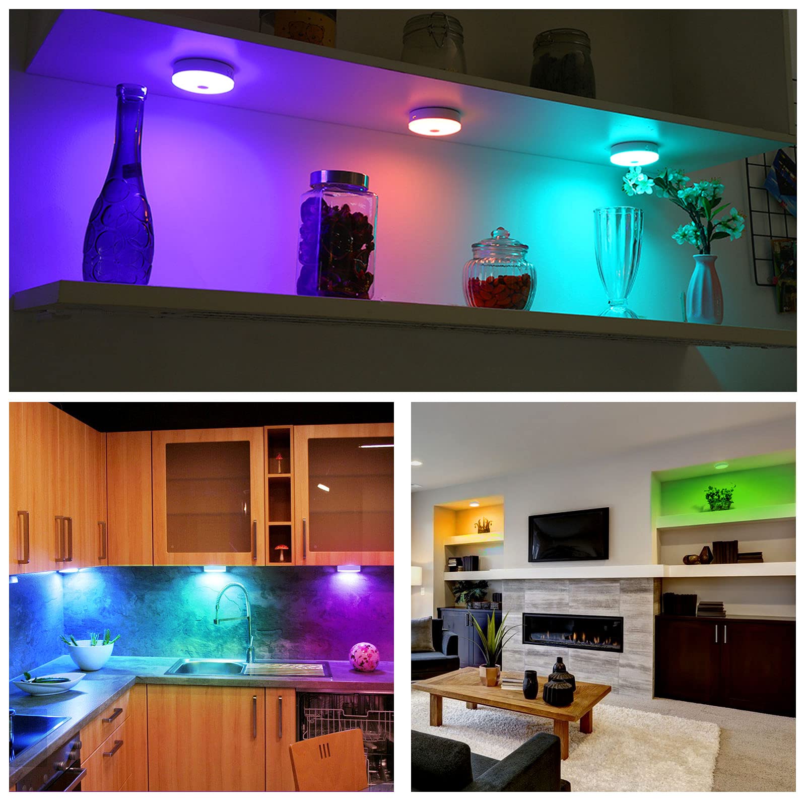 Wobsion Puck Lights With Remote, Color Changing Under Cabinet Led Lighting, Closet Light, Usb Rechargeable Puck Lights For Count