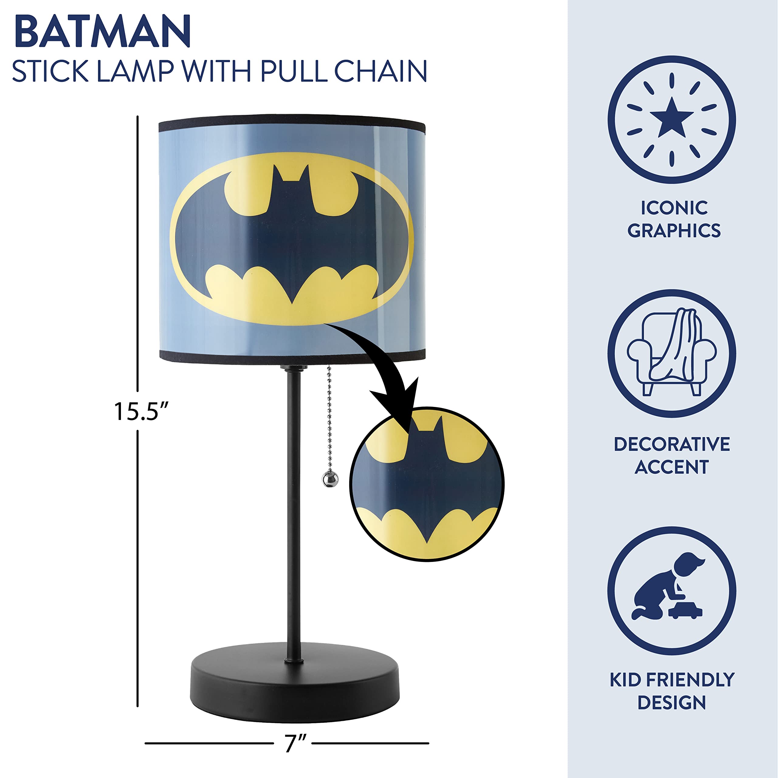 Idea Nuova Super Mario Stick Table Kids Lamp With Pull Chain, Themed Printed Decorative Shade