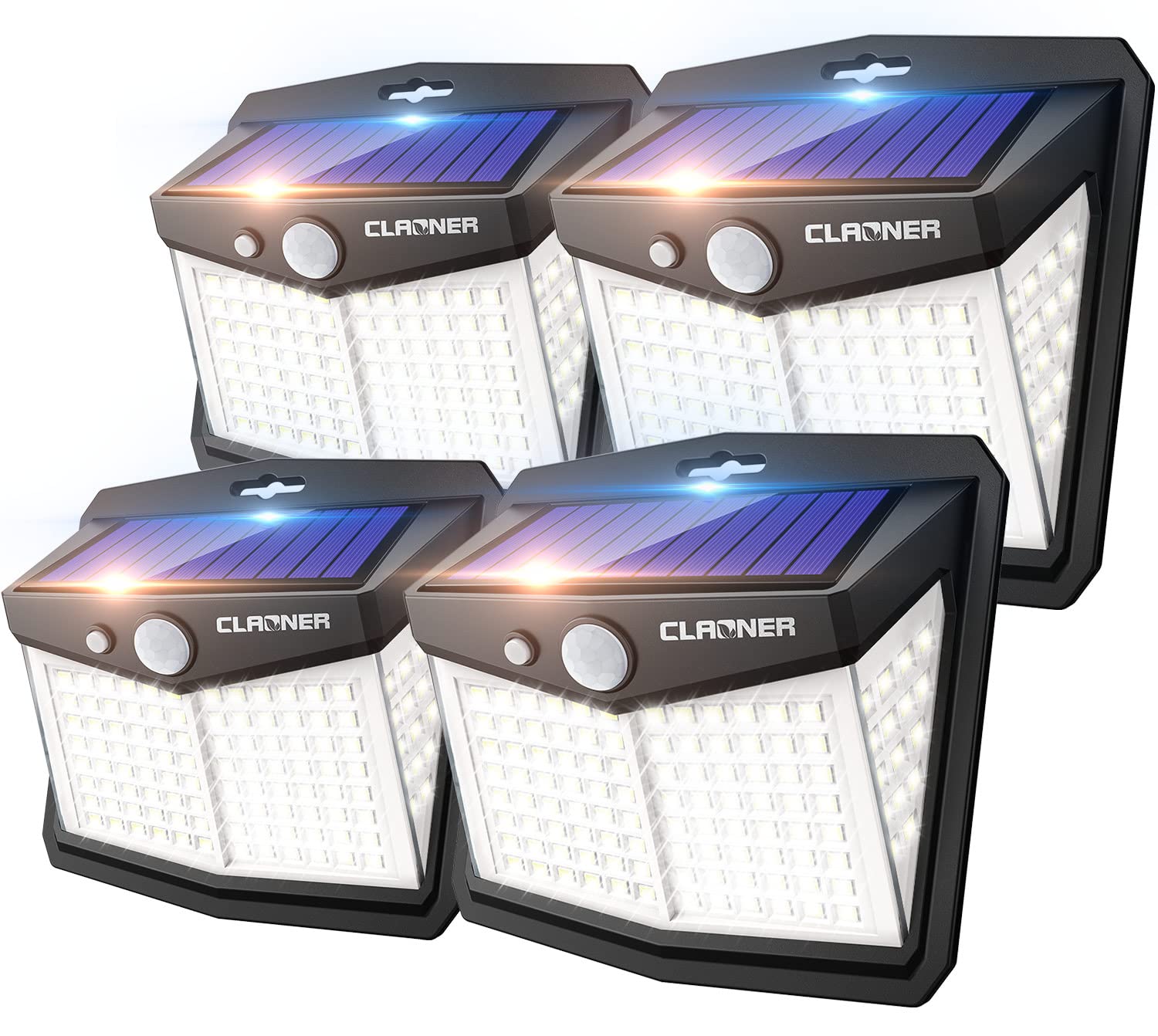 Claoner Solar Lights Outdoor, [128 Led/4 Packs] Motion Sensor Lights 3 Working Modes For Outdoor With 270 Wide Angle Wireless Ip