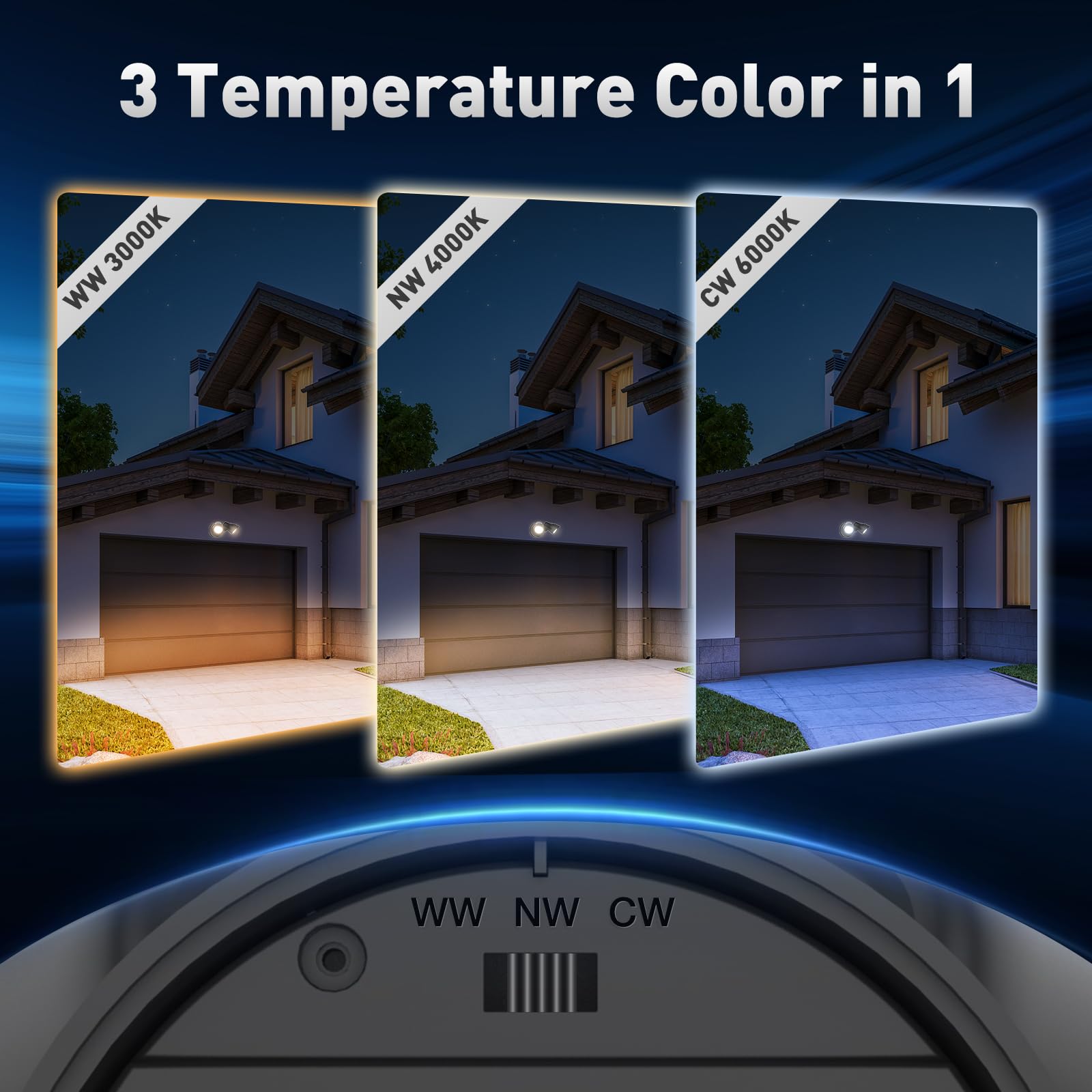 Alusso Lighting 25W Led Dusk To Dawn Security Lights, 1900Lm Ip65 Waterproof Exterior Flood Lights, 3000K/4000K/6000K Selectable, 2 Adjustable Heads Outdoor Lights For Yard, Garage (Black 2 Pack)