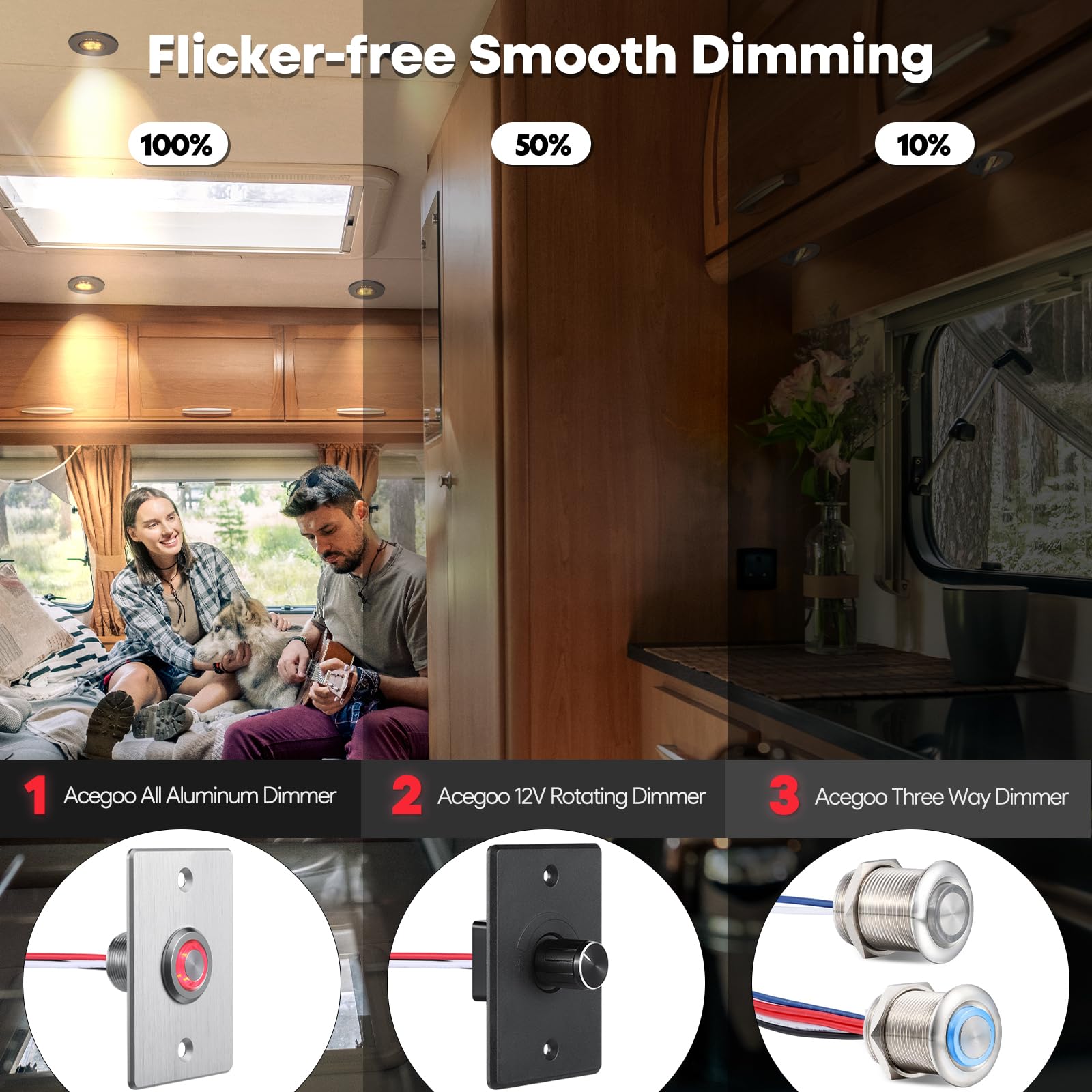 Acegoo Swivel Rv Light Recessed Puck Light 12V Led Spotlight Rv Interior Light, 36° Beam Angle Vertical 70° Adjustment,Full Aluminum Downlights,Diameter 2-3/4 Inch (Silver/3000K 2Pcs)