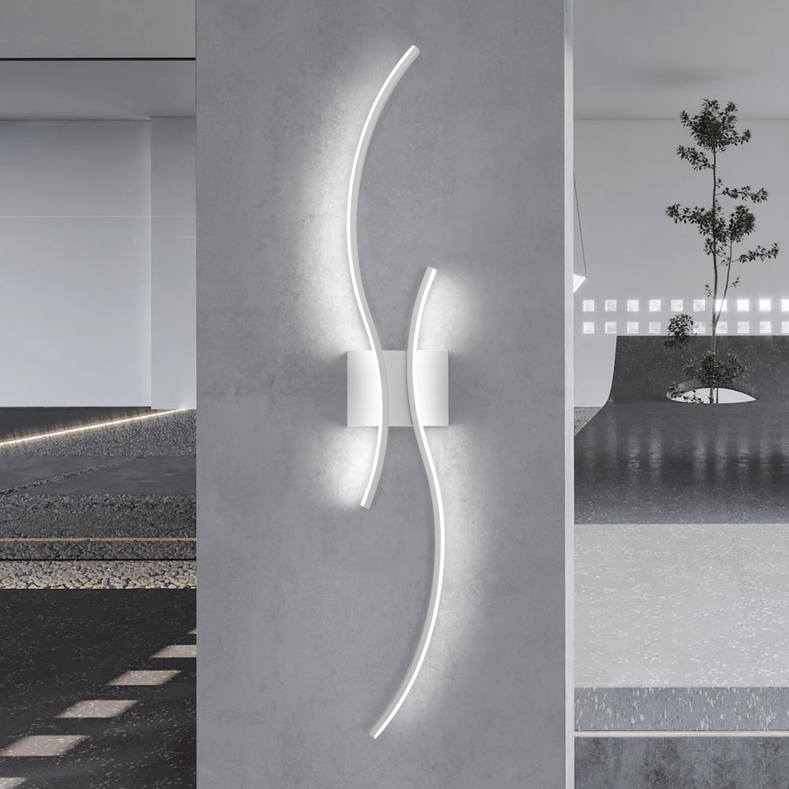 CANEOE Modern Wall Sconce LED Light Fixture, 39in Aluminum Wave Design, Cool White 6000K, Indoor Lighting for Living Room, Bedroom, Bathroom