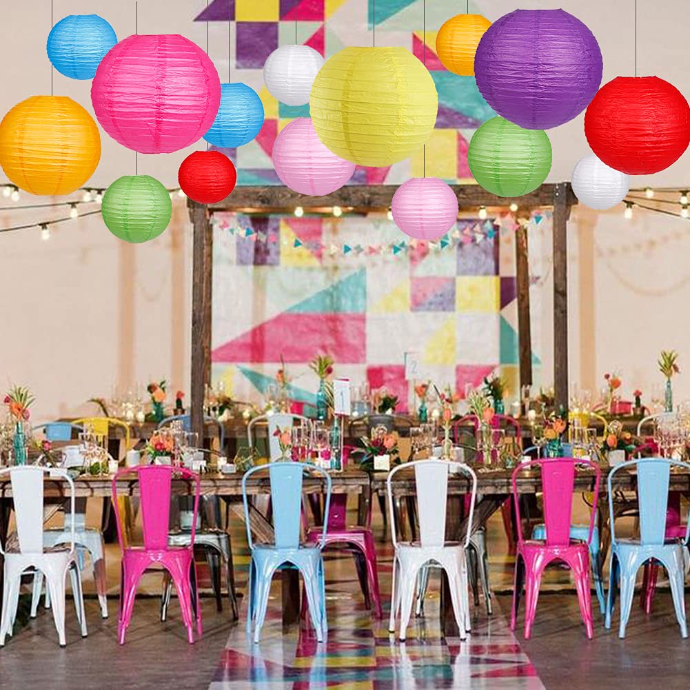 zilue Paper Lanterns 15pcs, Round Hanging Decorative Lanterns, Colorful, for Wedding and Party, Model PL1003