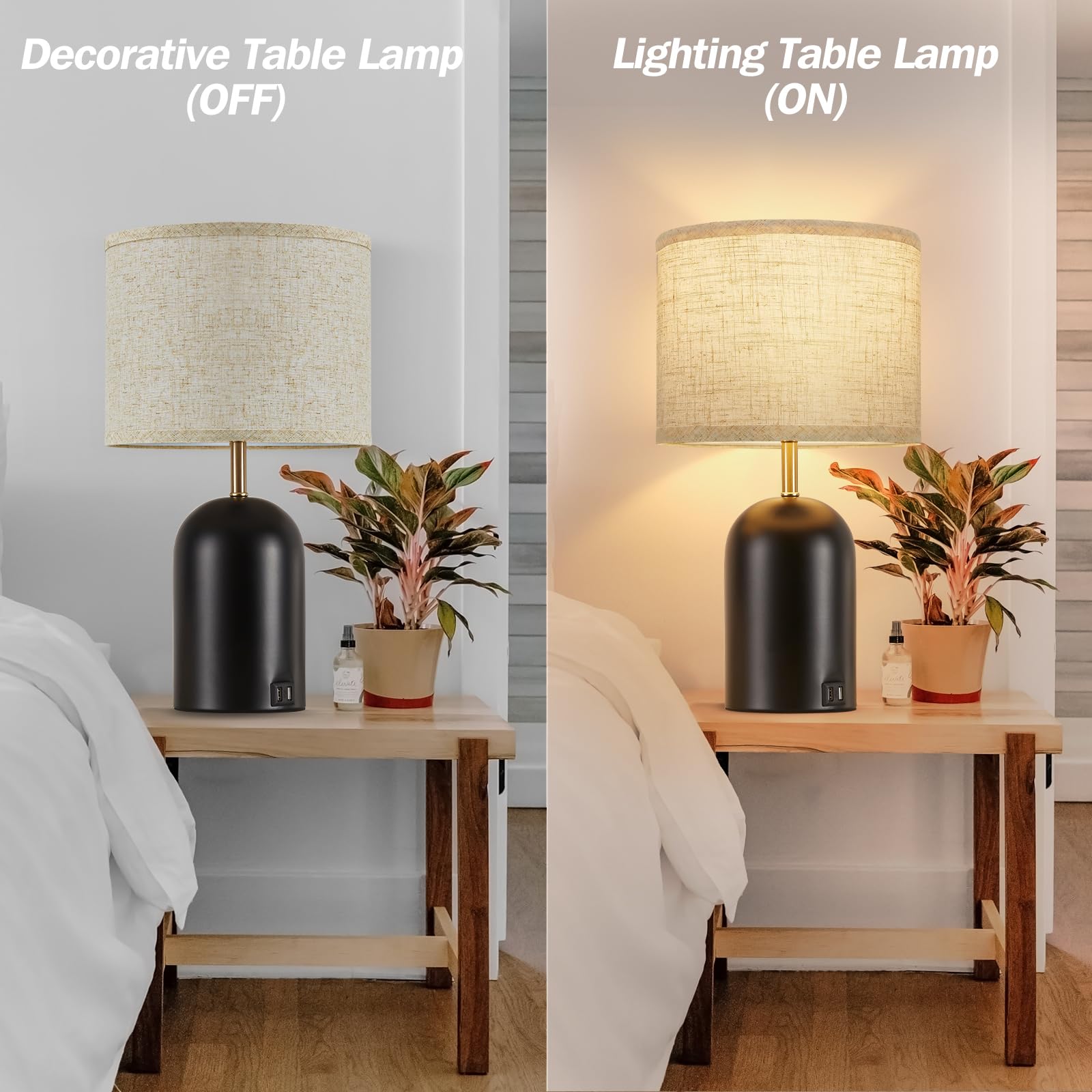 Bedside Lamps With Usb C+A Charging Ports, Table Lamp Touch Control 3-Way Dimmable Modern Lamp For Bedroom Lamps For Night Stand