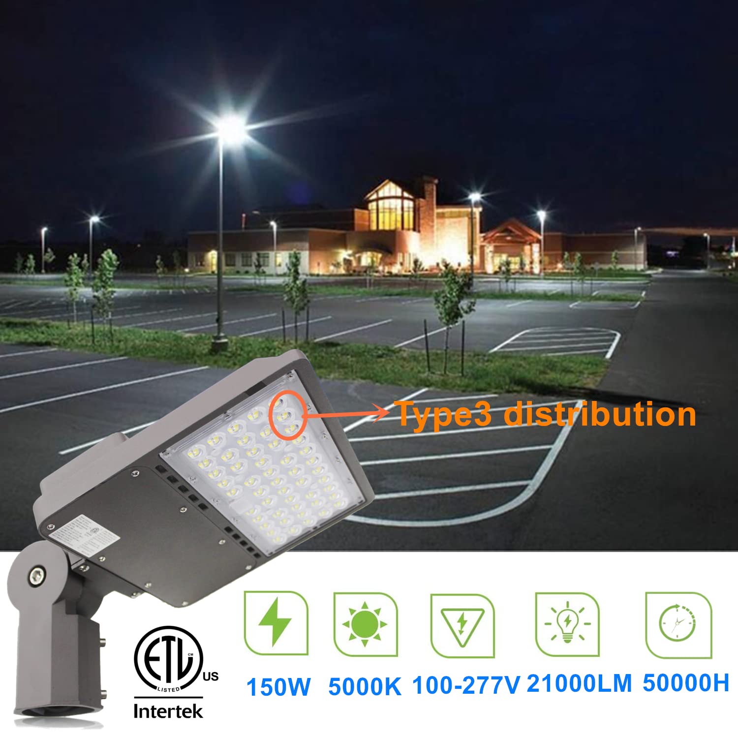 Eccfutll 150W Outdoor Led Parking Lot Light With Slipfitter Mount, 5000K Led Area Light With Dusk To Dawn Photocell, 100-277V 21