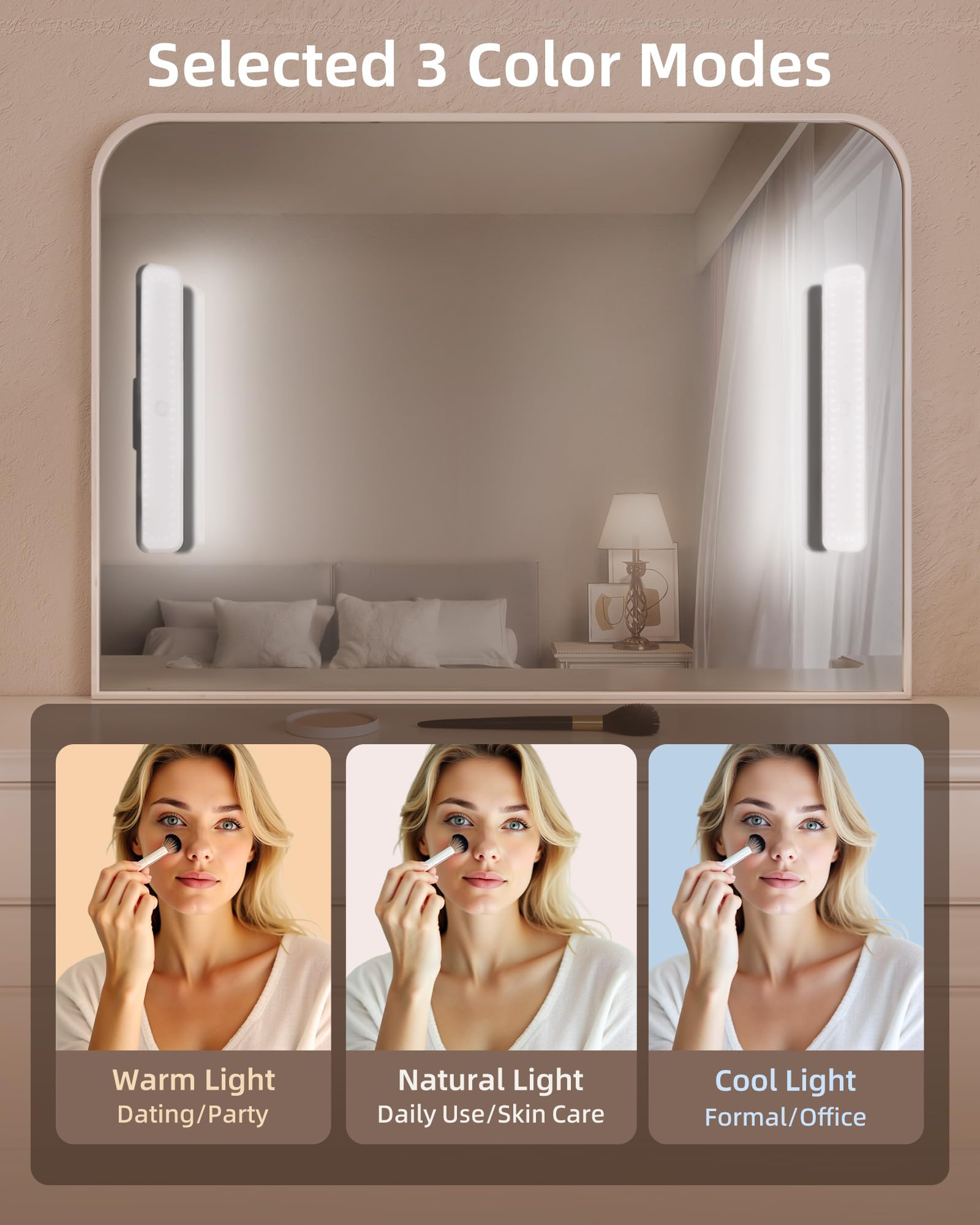EZVALO Wireless Makeup Light 2 Pack - Rechargeable Vanity Lights, 3 Color Temperatures, Adjustable Angle, Black, Model VL01