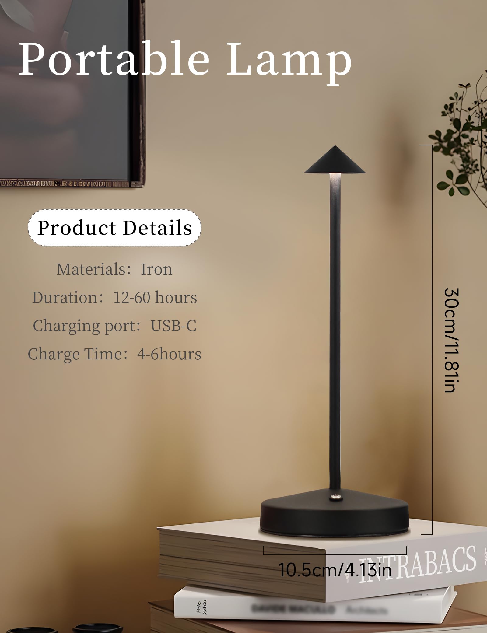 KROPTIB Cordless Table Lamps,LED Rechargeable Desk Lamp,Portable Modern USB Battery Operated Lights,Outdoor Waterproof Touch Dim