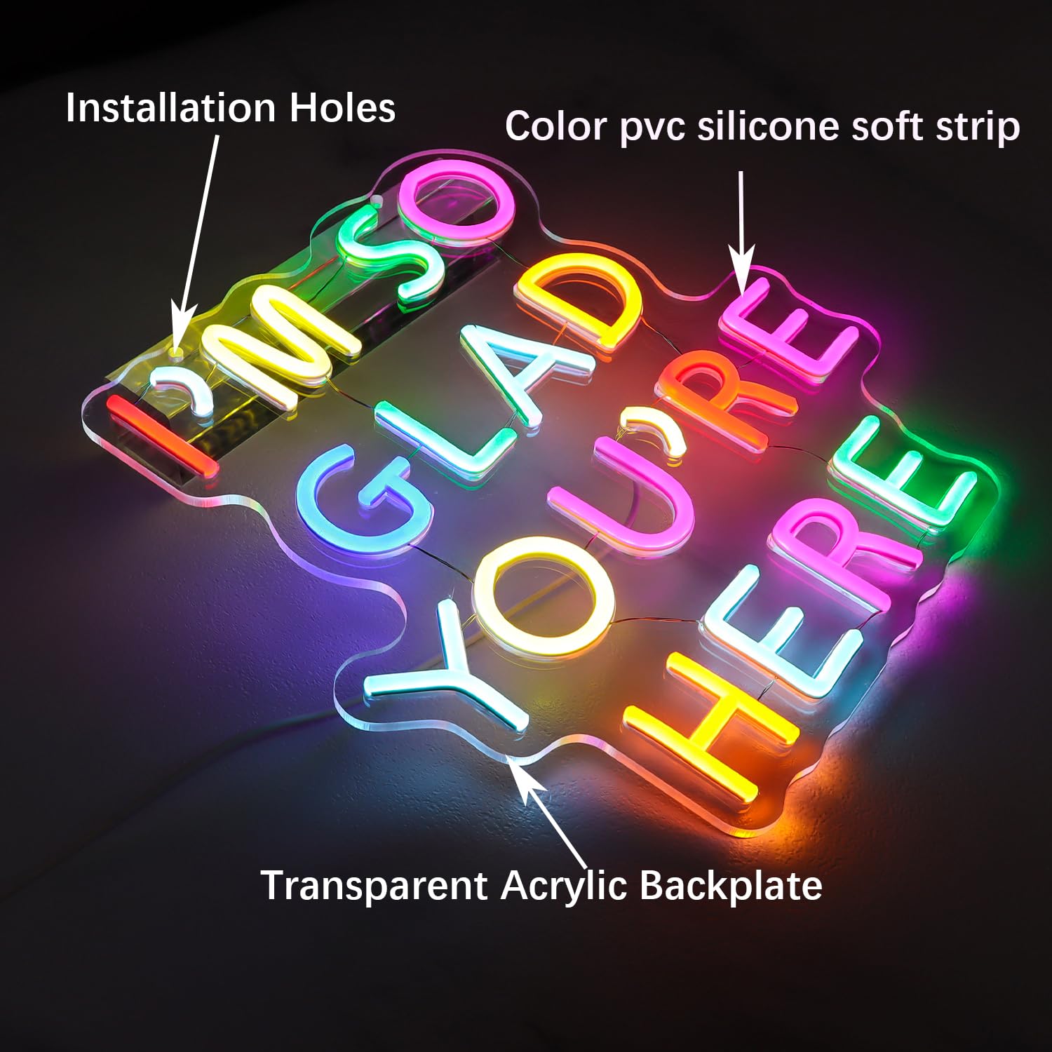 IM So Glad YouRe Here Neon Sign-Classroom Decoration -Inclusive Classroom Decor-Welcome Gift-Teacher Present-Decor Of Primary Schools And Kindergartens Wall Sign Decoration Present-Birthday Christmas Gift