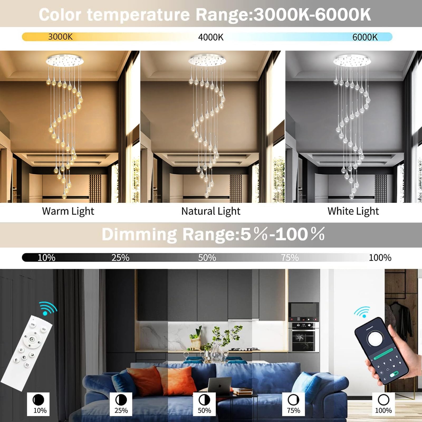 30 Light Modern Glam Crystal Chandelier For High Ceiling Led Dimmable Ceiling Pendant Light Staircase Foyer Enterway Living Room Chandelier Lighting Antique Silver