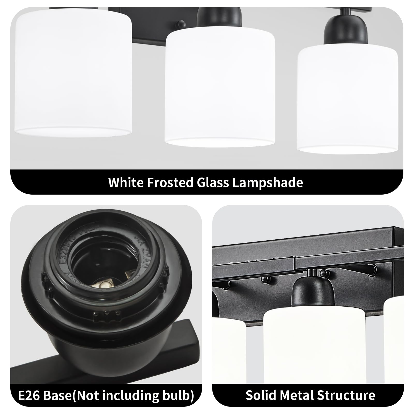 FAISHILAN 10-Light Black Bathroom Vanity Light Fixture, Milky White Frosted Glass Shades, E26 Base, 65 Inch, Model FSL-212--NBH-10
