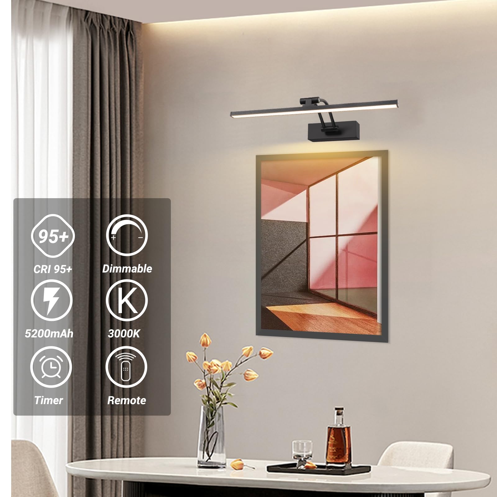 Elavika 2 Pack Picture Light Battery Operated For Wall, 16'' Wireless Art Light For Painting With Remote, Timer, 5200Mah Recharg
