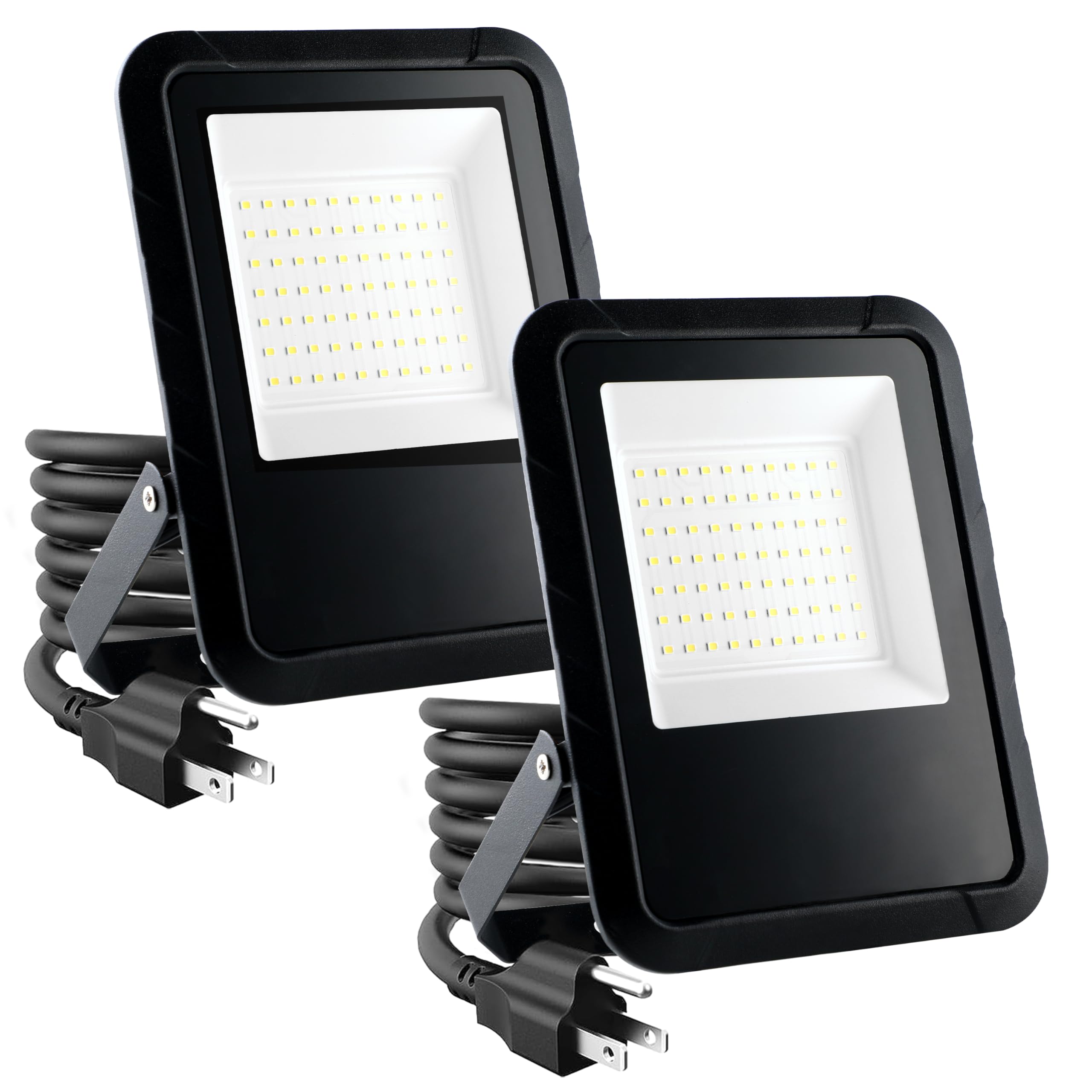 Simple Deluxe 2 Pack LED Flood Lights Outdoor, 70W 7000LM Super Bright Outside Work Light with Plug, IP65 Waterproof, 6500K Floo