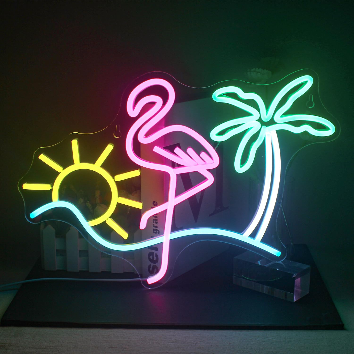 JURONG Flamingo Neon Light Sign, Dimmable LED Wall Decor, USB Powered, Colorful Acrylic for Home, Bar, Restaurant, Party