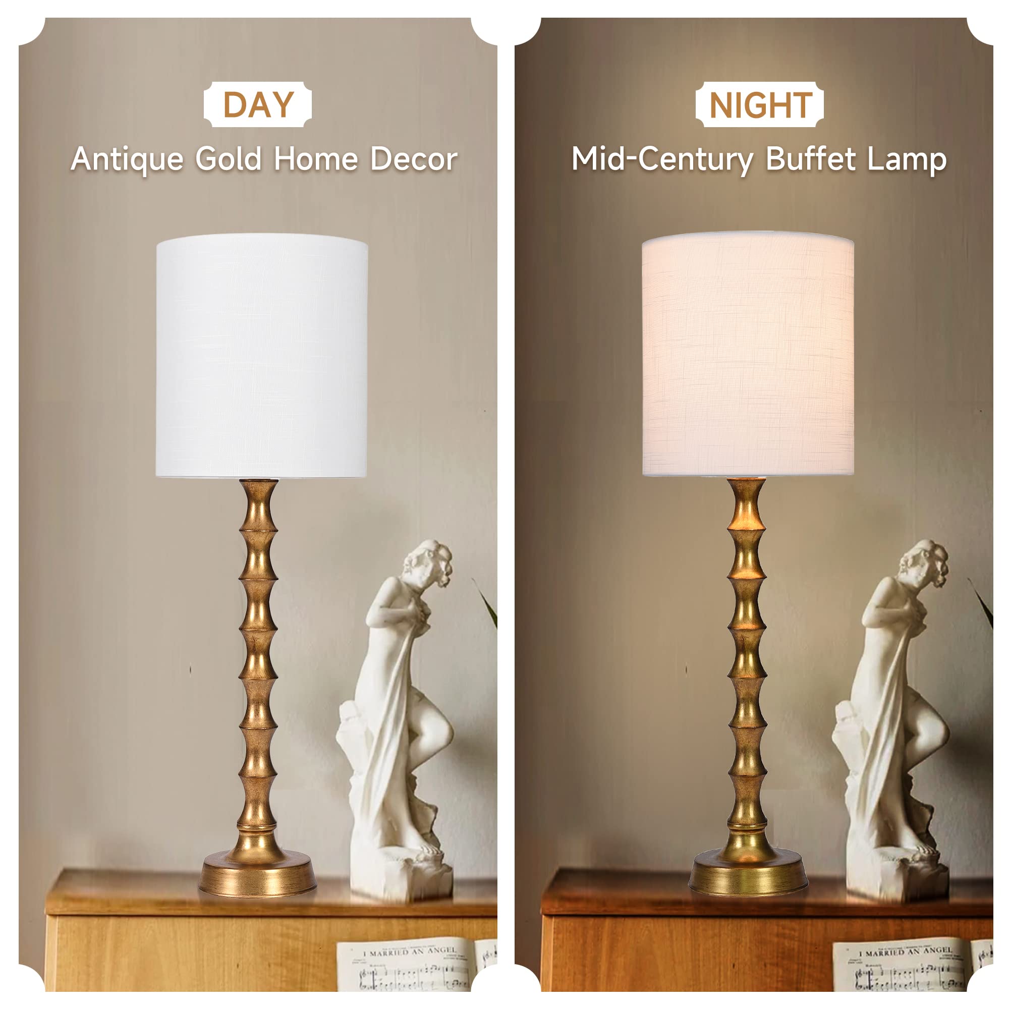 EUO Buffet Lamps Set of 2, 30.5" Tall Gold Metal Candlestick Lamps for Living Room and Dining Room, Modern Design, Model TL2PK-011-GLD