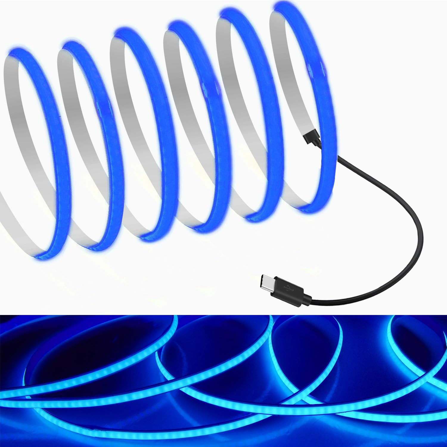 Mdee?Type C Cob Tape Light Led Strip.9.84Ft/3M- Flexible 5Mm Hidden Dc 5V Led Tape With 320 Leds/M For Blue Lighting. Cuttable  Shapeable  Type C Powered. Ideal For Kitchen