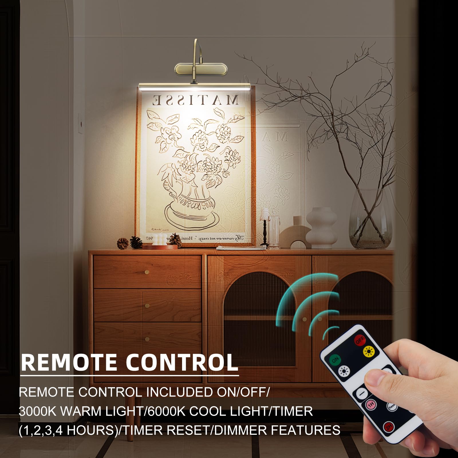 RAIFOOLLY Picture Light, 3AA Battery Wireless Wall Lighting, Remote Control, Dimmable, 12inch, Antique Brass, 2PK, Model RF00300