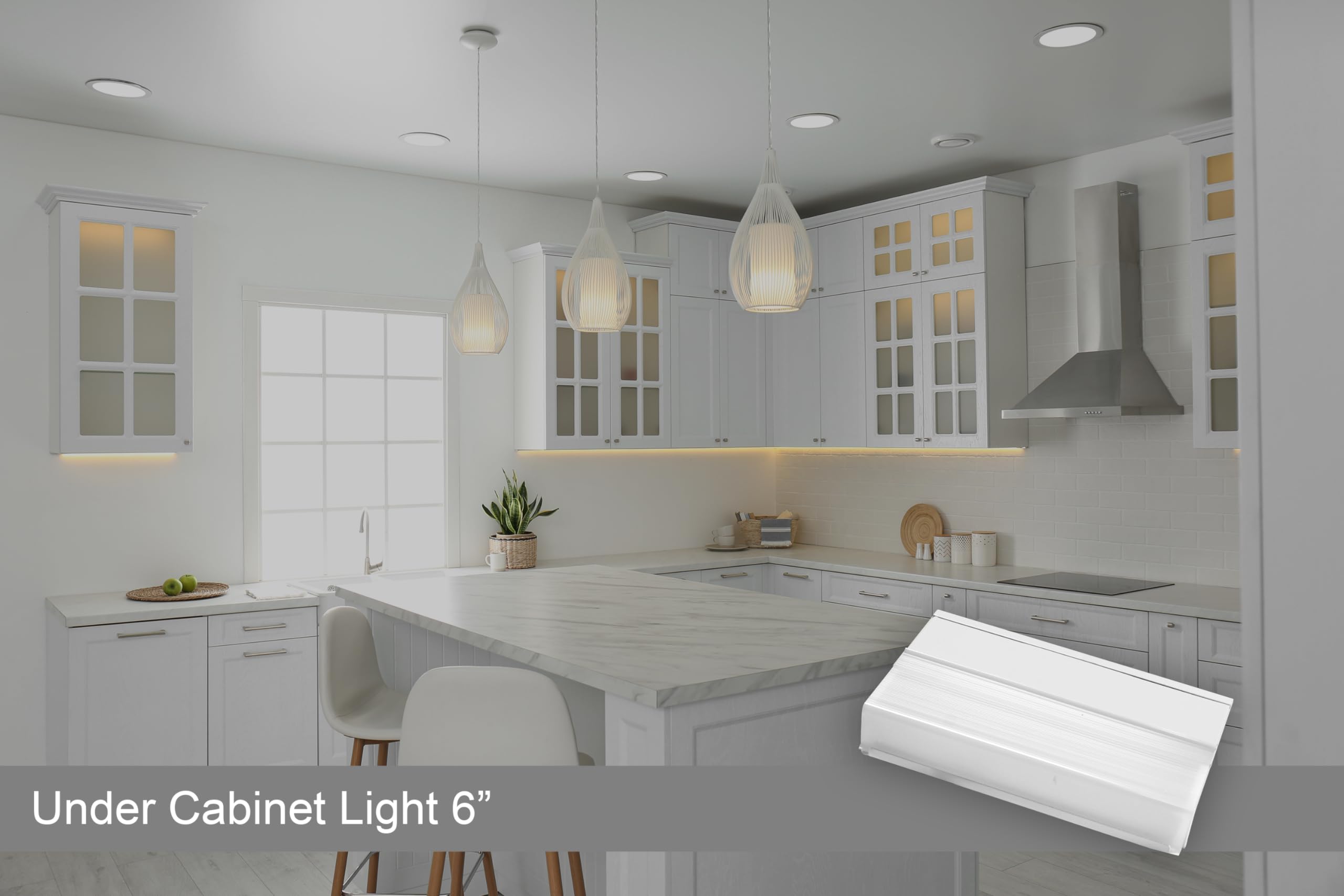 HOMEnhancements 6-Inch Dimmable Under Cabinet LED Light, Hardwired, Color Selectable - Soft White/Bright White/Daylight White, White Finish