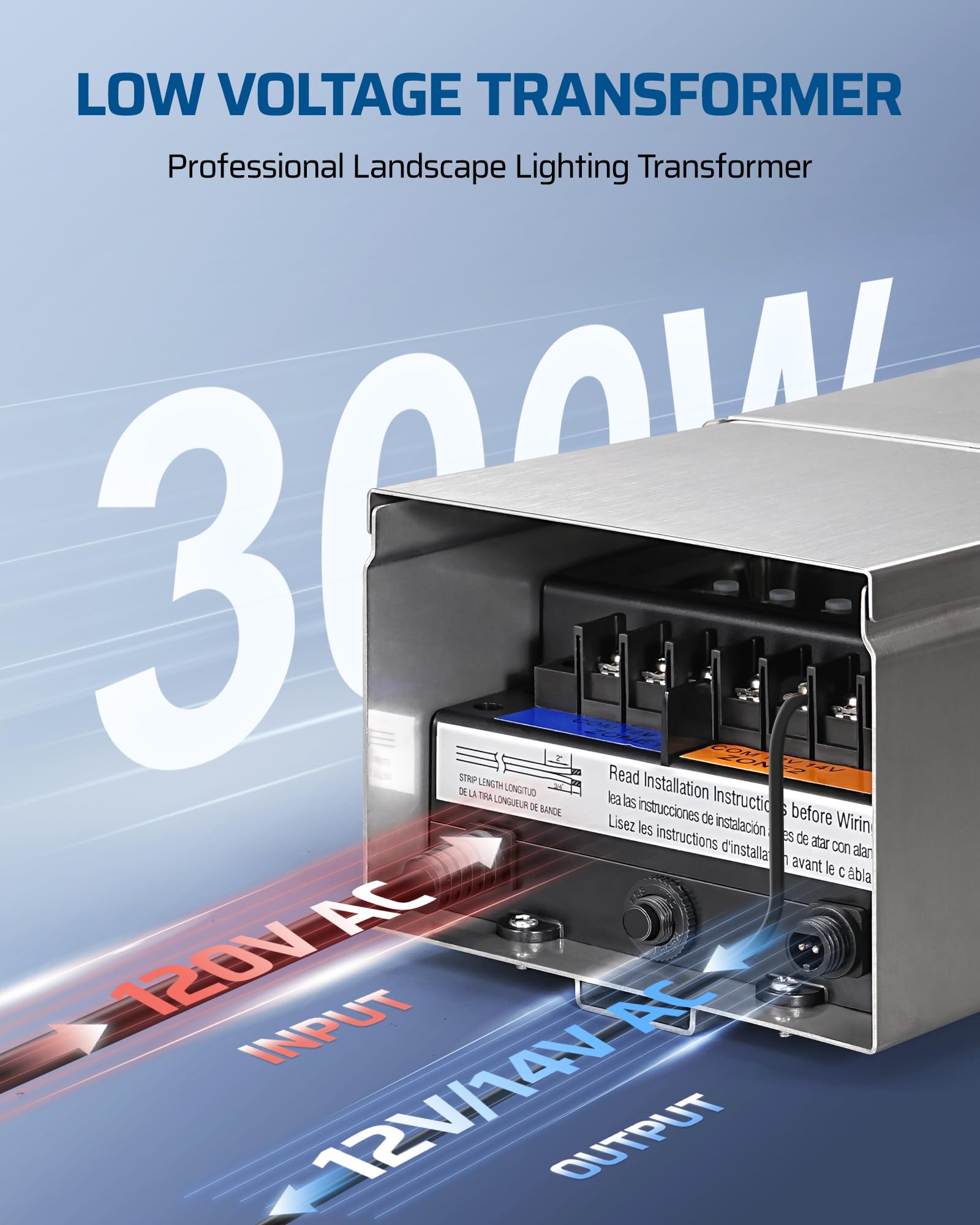 DEWENWILS 300W Low Voltage Landscape Transformer with Photocell & Timer, ETL Listed, 120V to 12/14V, Weatherproof, Model AL300-12