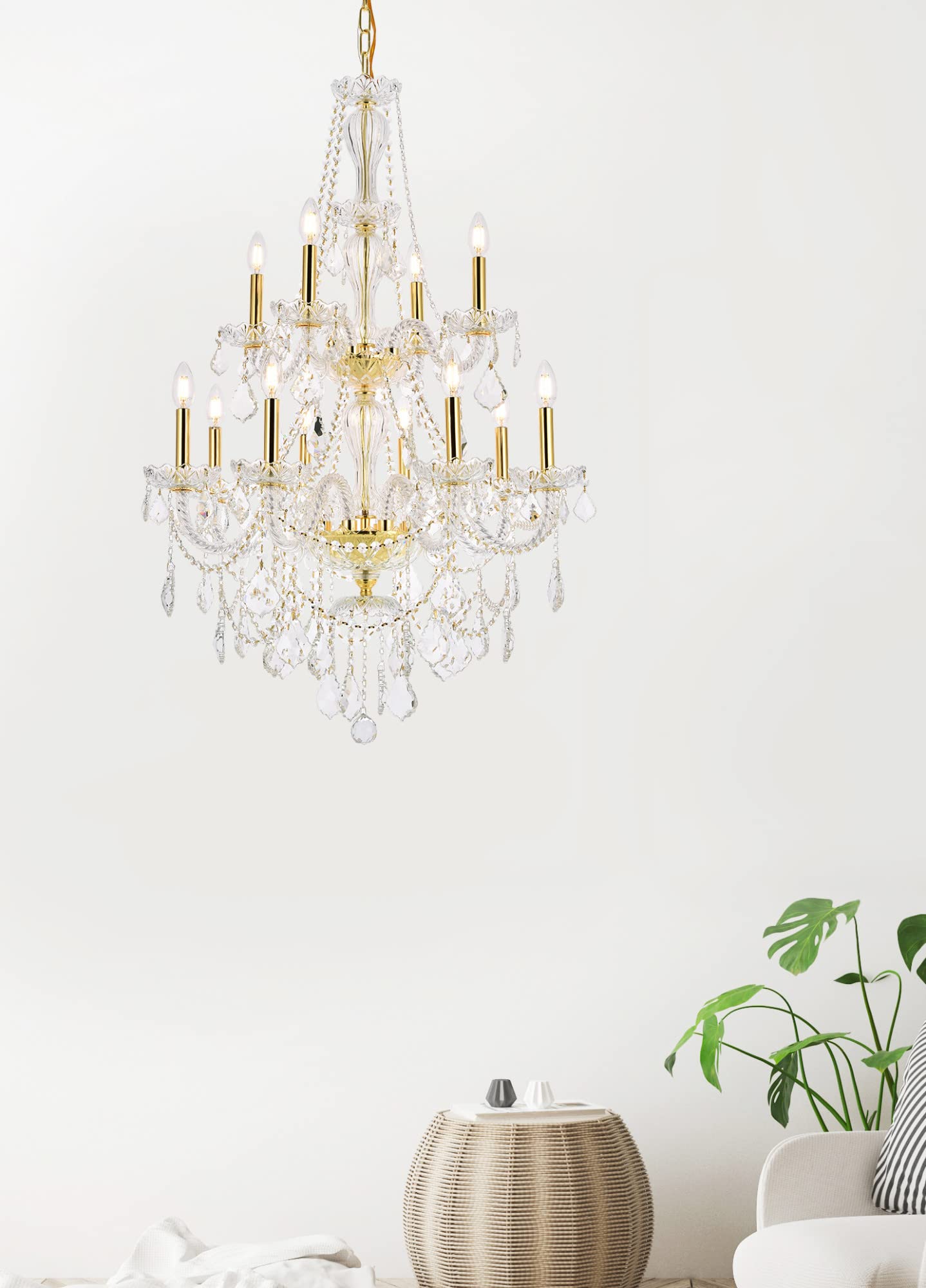 Elegant Lighting Value Giselle 12 Light Gold Chandelier Clear Royal Cut Crystal