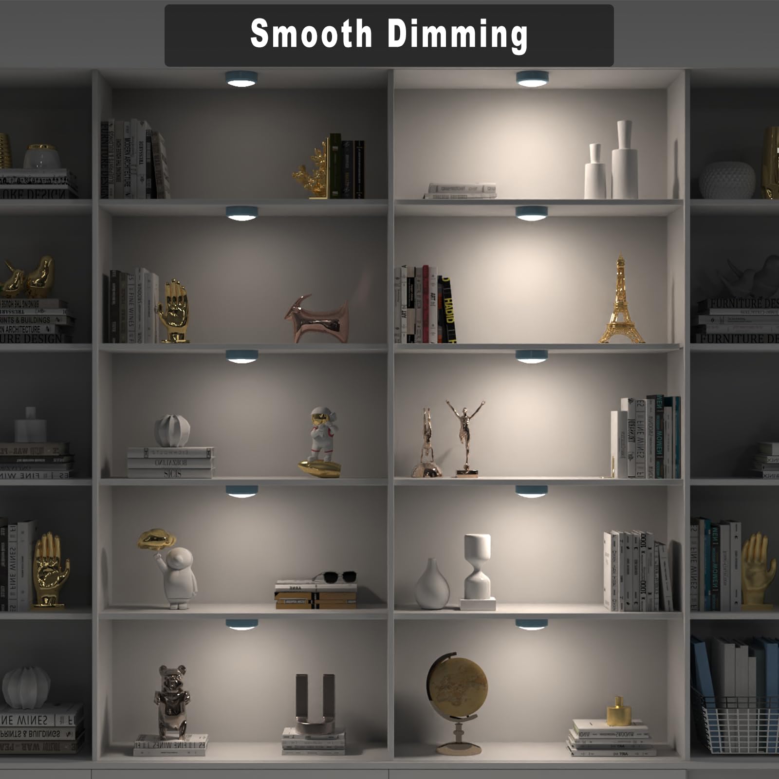 HELPLEX LED Puck Lights, 6 Pack RGBW Color Changing, Dimmable, Battery Powered, 3 inches, Blue, Model HELPLEX