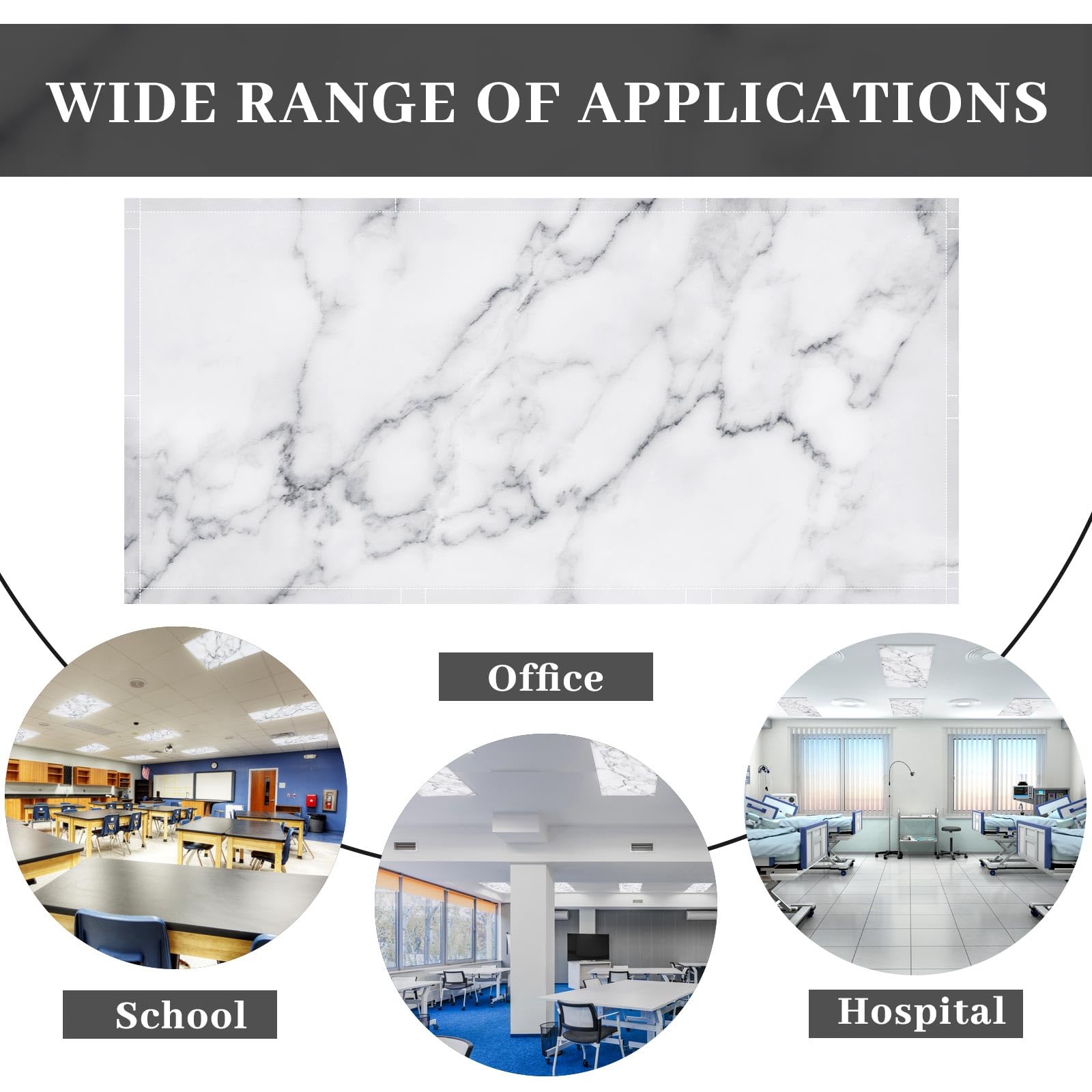 Patelai Fluorescent Light Cover - 4x2 Feet Magnetic Shade for Classroom & Office - Model PT-Patelai-44511, Marble Design