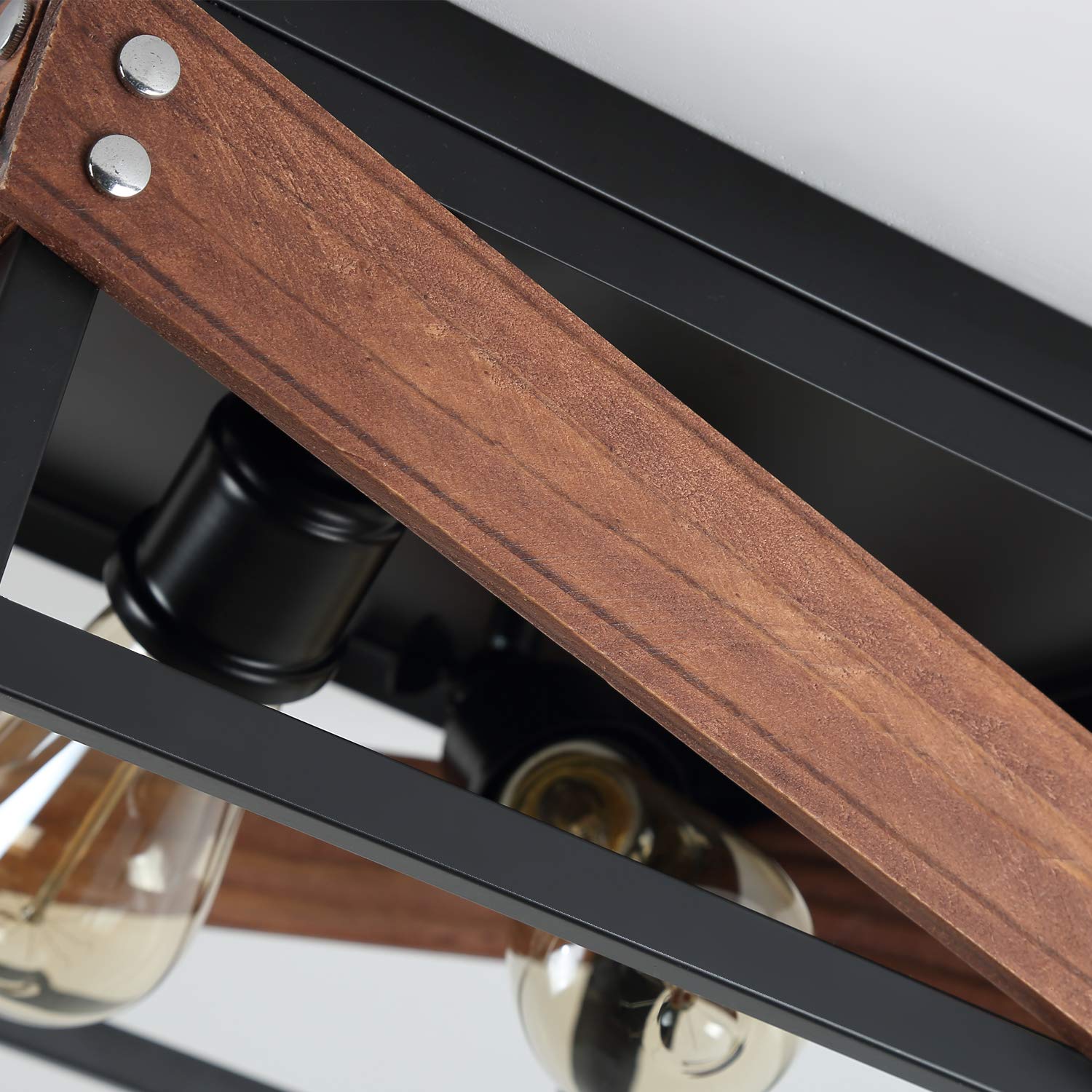 Fivess Lighting Rustic Industrial Flush Mount Light 2-Light Wood Black Model fss6101