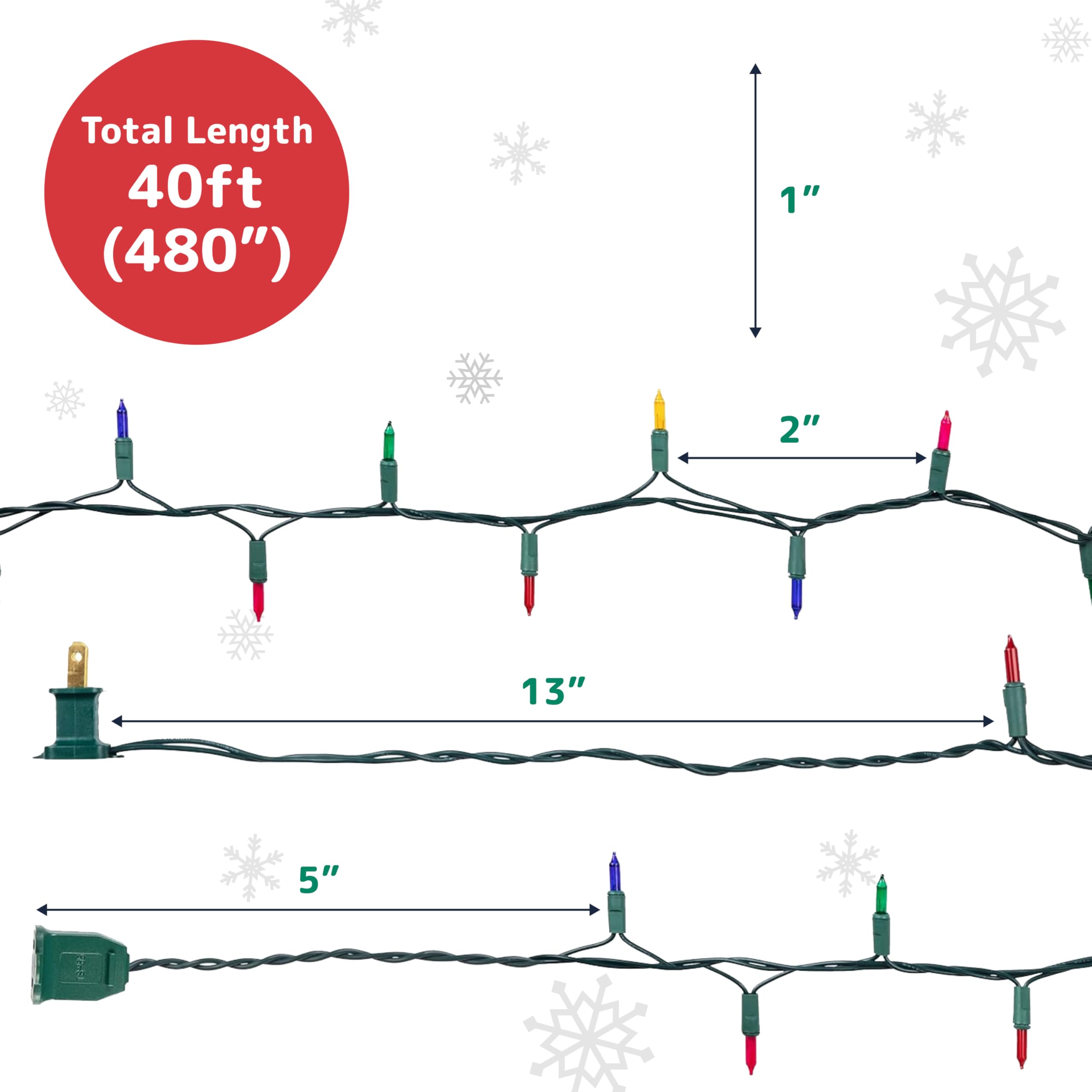 Prextex Christmas Lights - 40Ft Waterproof Multi-Color String Lights With 200 Twinkle Lights For Indoor/Outdoor Use