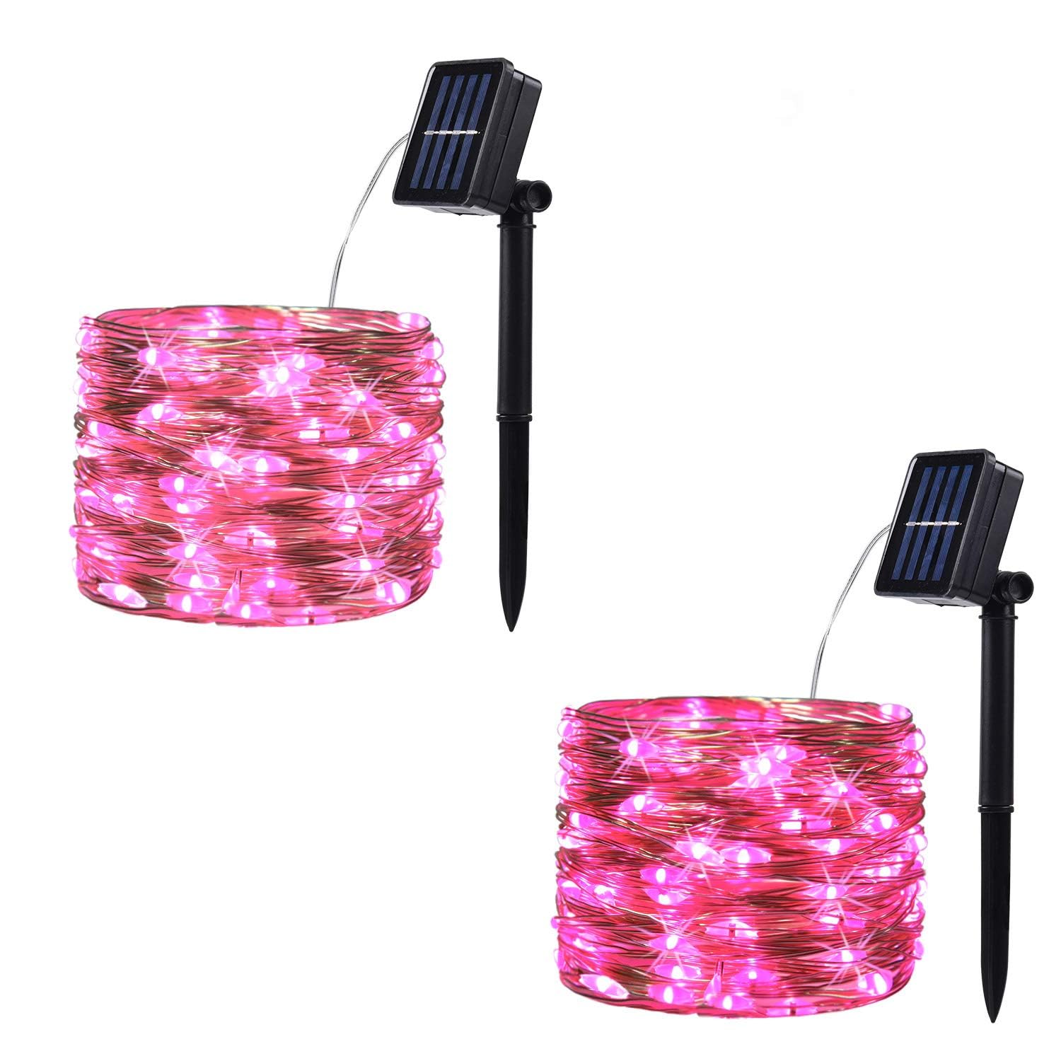SPRKLINLIN 2 Pack 100 LED Solar Powered String Lights, Outdoor Waterproof Copper Wire 8 Modes Fairy Lights for Valentines Day De