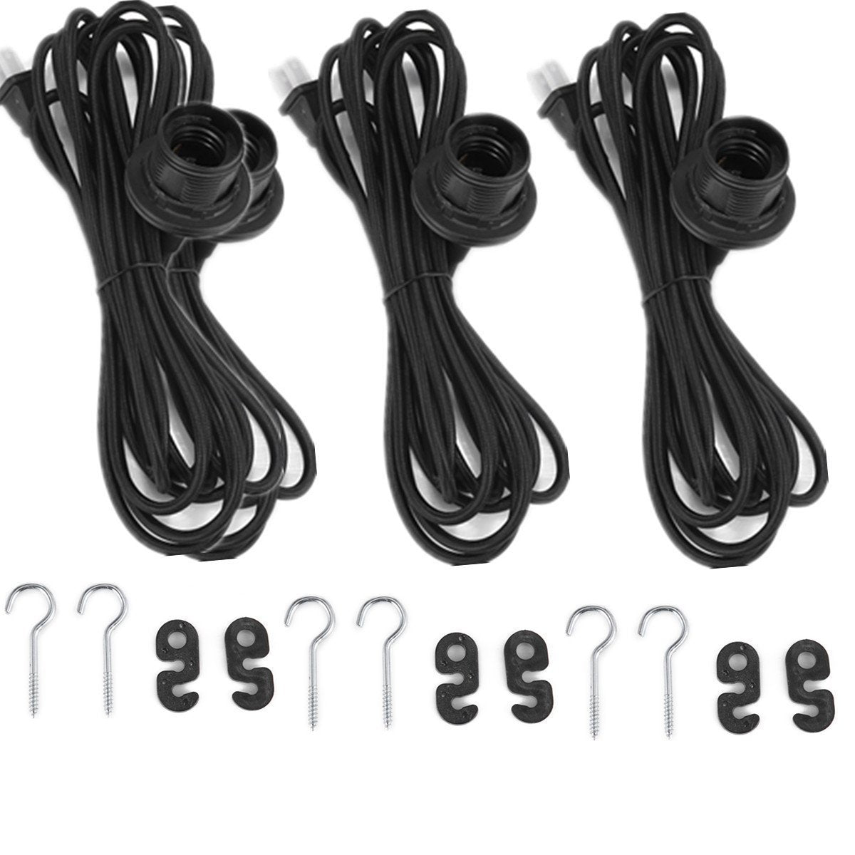 FadimiKoo Vintage Edison Pendant Light Kit, 12FT Cord, Black, E26/E27, 3-Pack, UL Listed