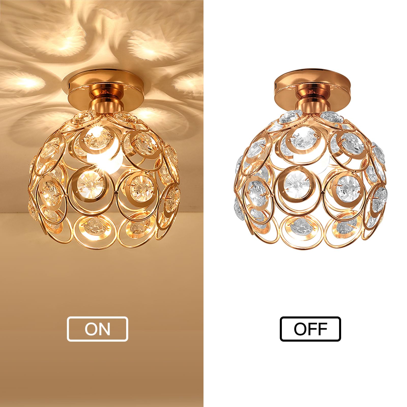 Zevnico Gold Mini Chandelier, Crystal Semi Flush Mount Light For Hallway Foyer Indoor Decor