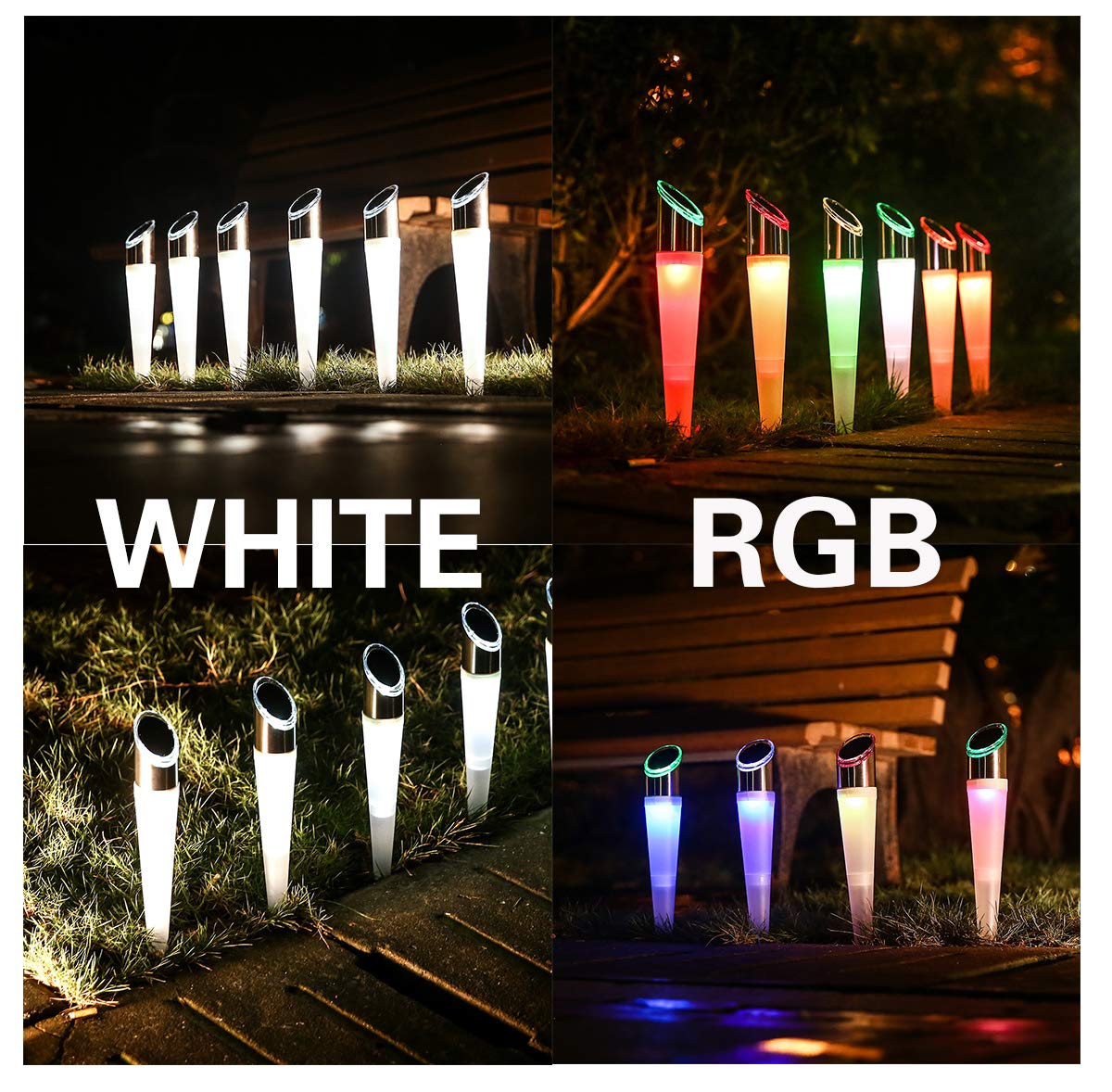 Pearlstar Solar Lights Outdoor Garden Pathway Lights Led White&Color Changing Landscape Lighting Waterproof For Path Lawn Patio