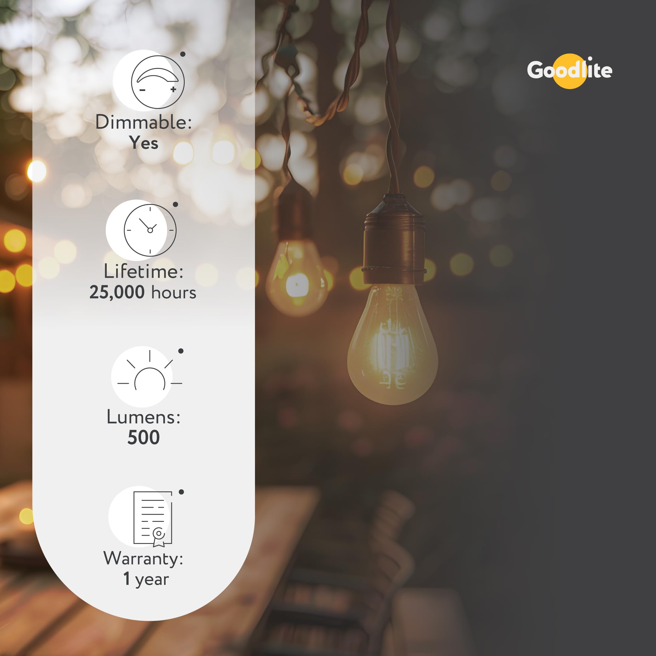 Goodlite G-19868 T6 Tubular Led 4.5W Filament, E12 Base, 60W Equivalent 500 Lumens, Warm White 2700K, Dimmable, Ul Listed