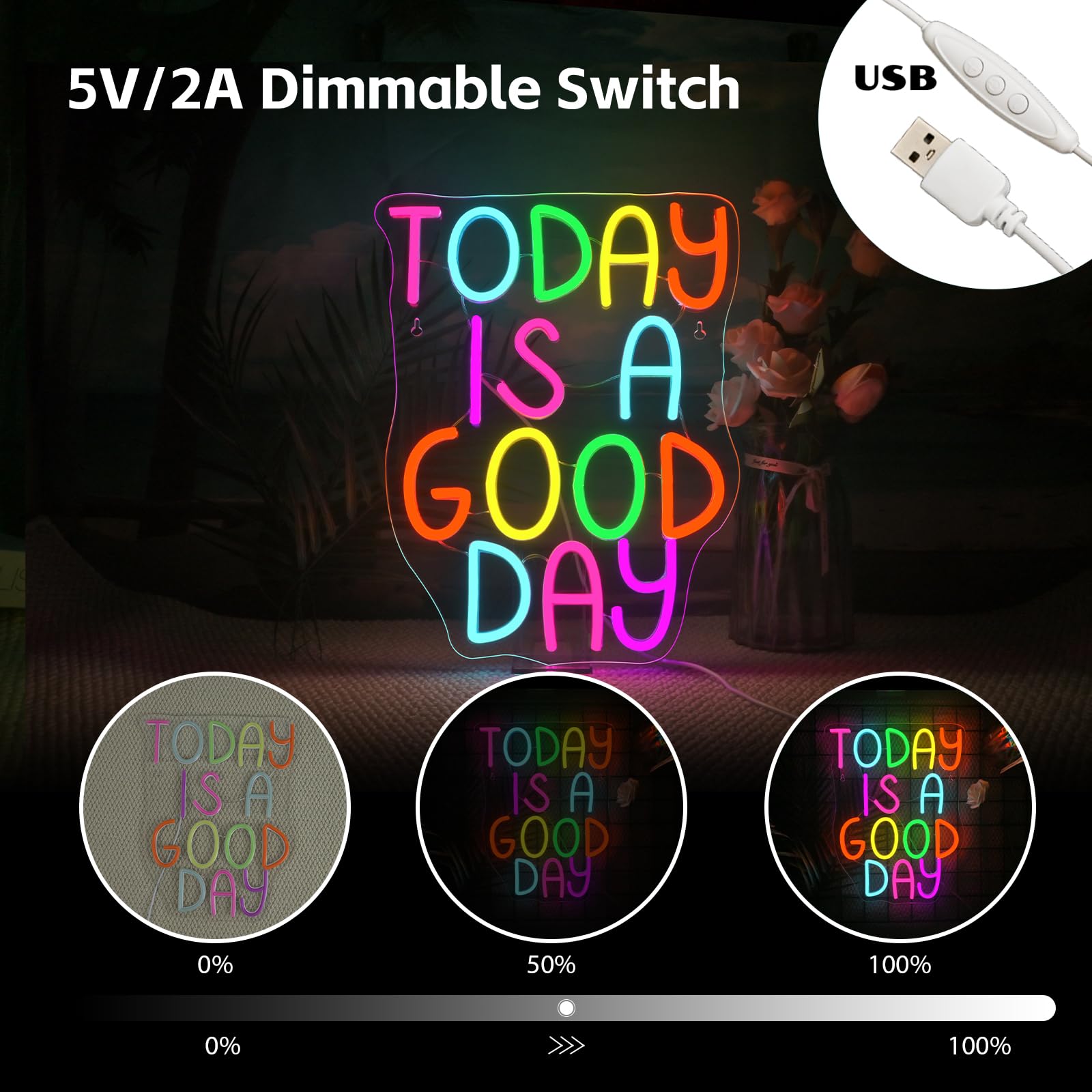 Looklight LED Neon Sign - "Good Day" Wall Decor for Home, Cafe, Bar - 11.42 x 14.57 inches - Acrylic Lighting Decoration