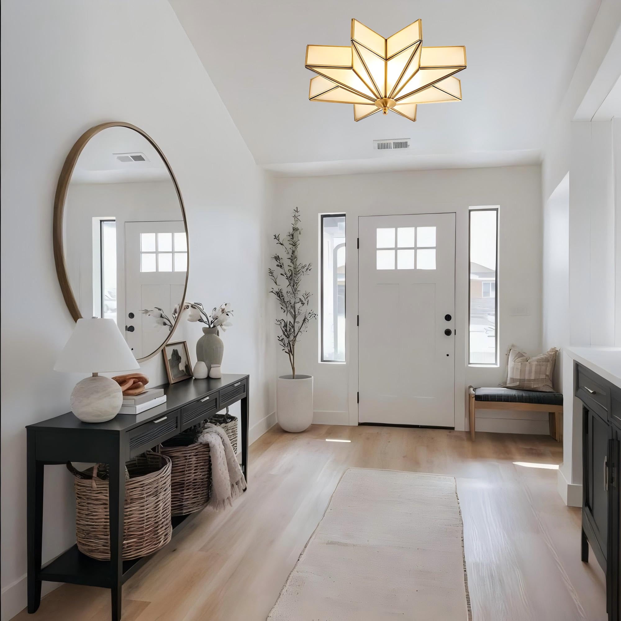 Lightland 19.7 Inch Flush Mount Star Ceiling Light, 4 Lights Brass Ceiling Lamp With Glass Lampshade, Art Deco Close To Ceiling