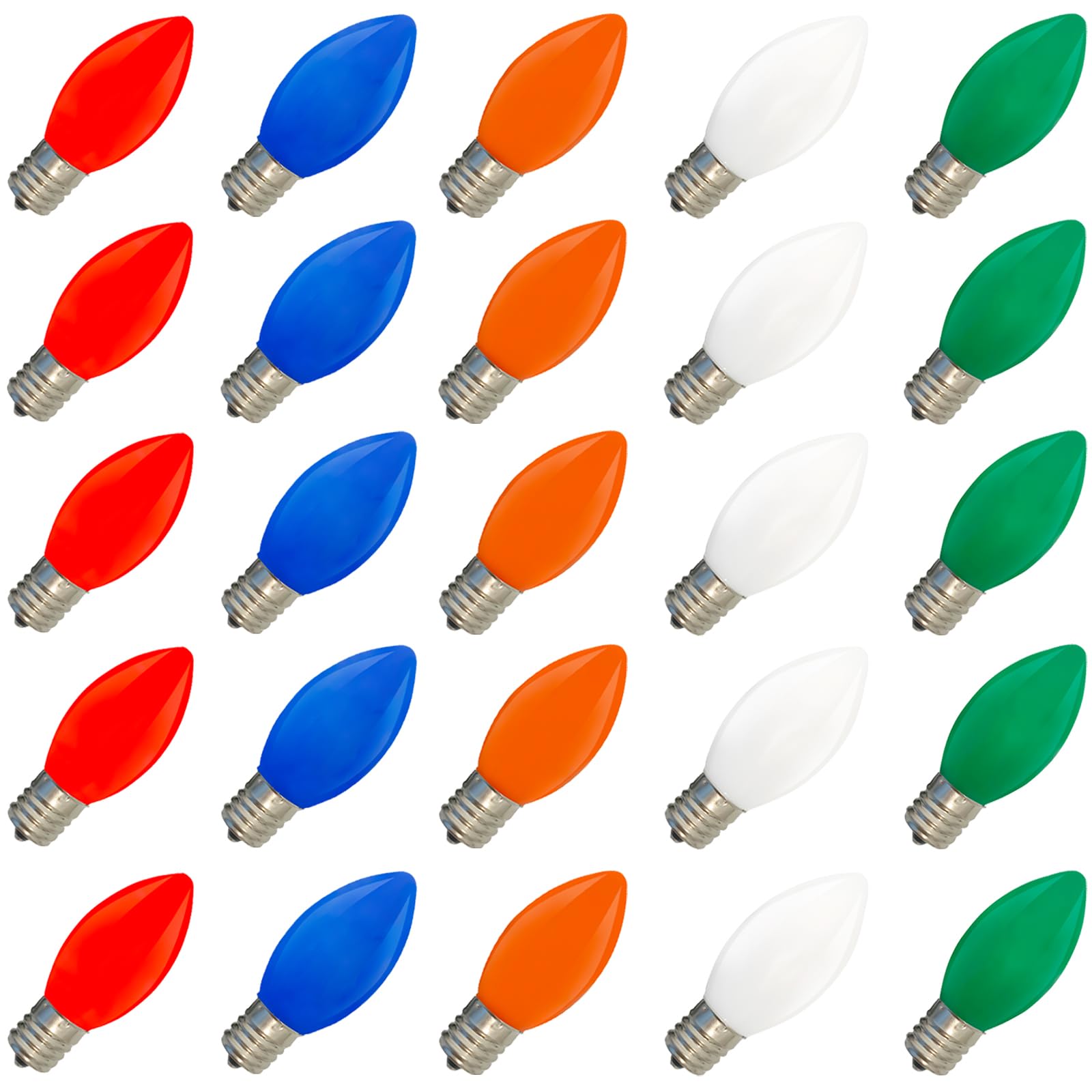 Sunsgne 25 Pack C9 Multicolor Christmas Light Bulbs, C9 Ceramic Multicolor Incandescent Replacement Bulbs For Outdoor Vintage Ch