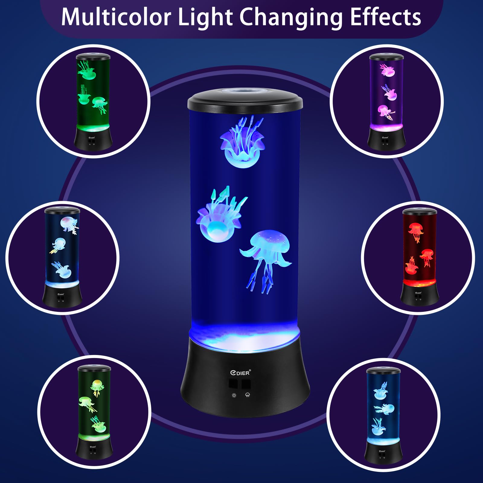 Edier Jellyfish Lamp  15 Inch Large Jellyfish Aquarium With Realistic Jellyfish & Noiseless Pump  Jelly Fish Light Lamp For Home Office Decor  Holiday Gift