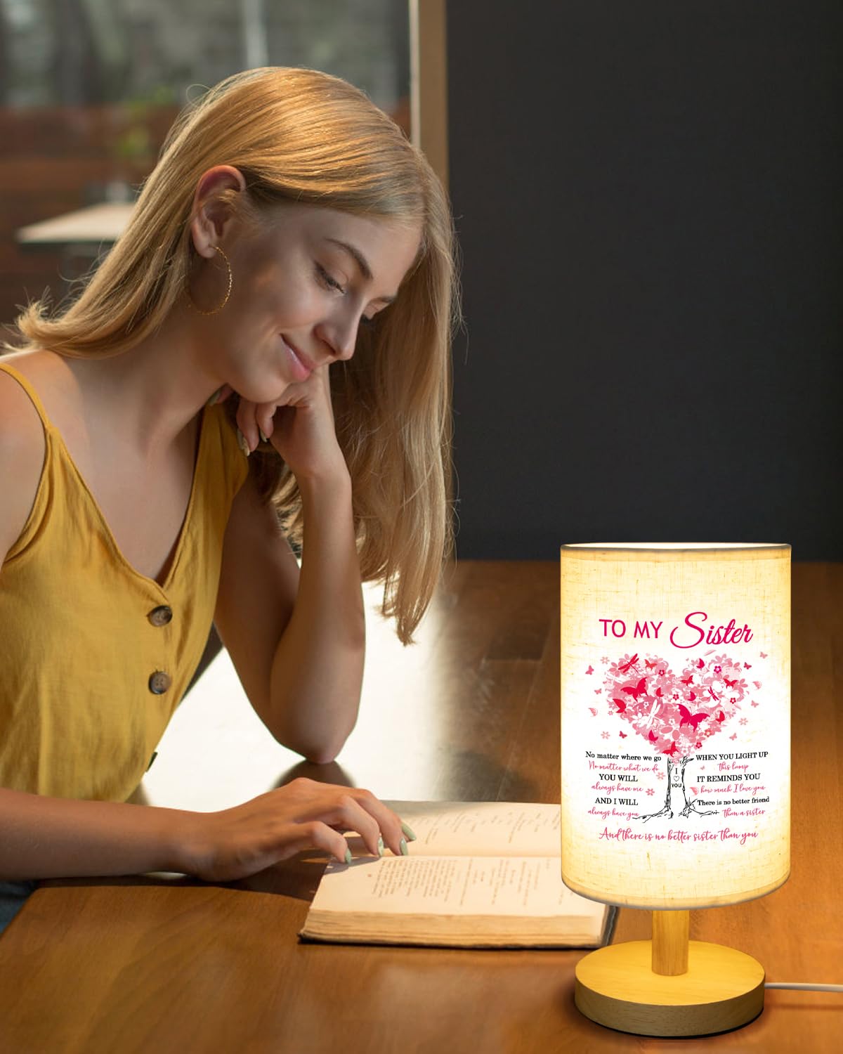 Calibron Sister Birthday Gifts  Gifts For Sisters Fabric Lamp  SisterS Gift From Sisters Table Lamp With Wooden Stand  Anniversary Wedding Gift For Sister