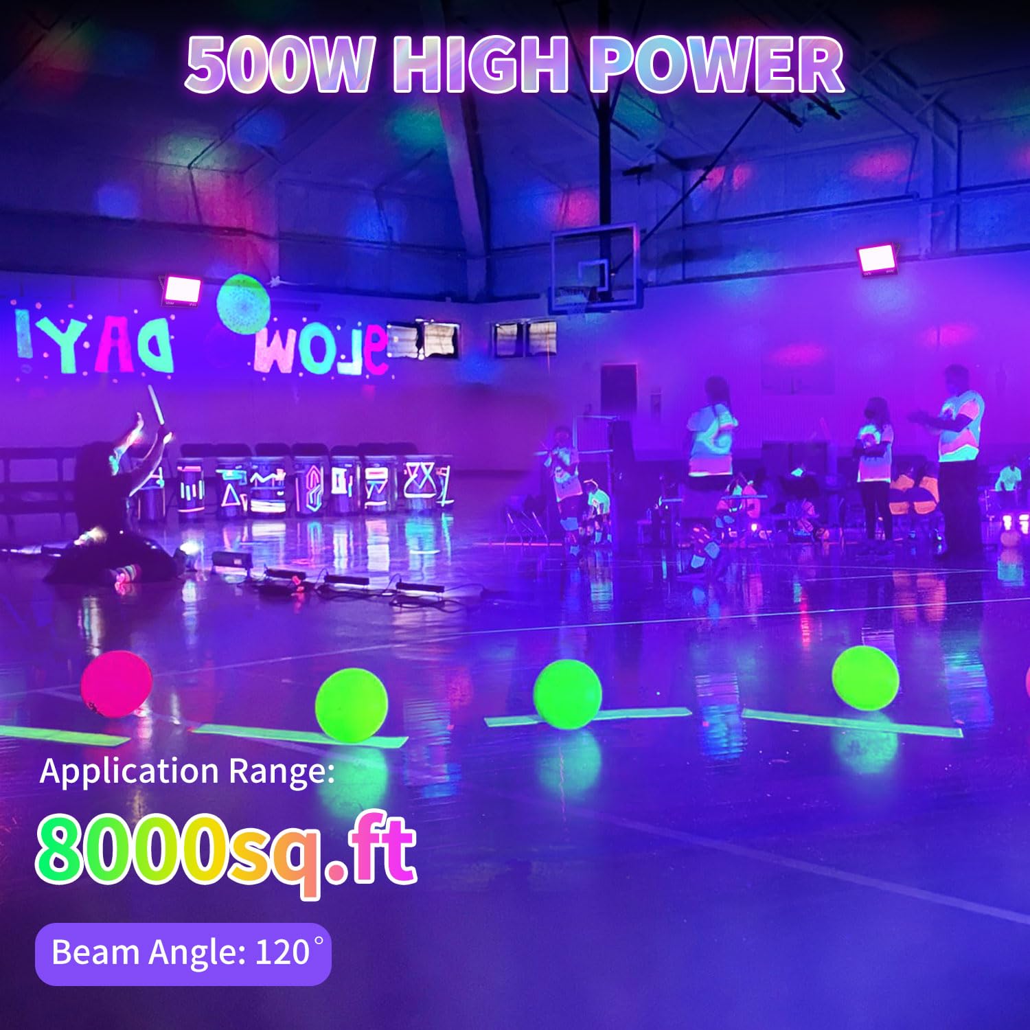 ISUERFY 500W LED Black Light Flood Light, IP66 Waterproof, 2 Pack, Aluminum, Ideal for Party, Gym, Halloween, Stage Lighting