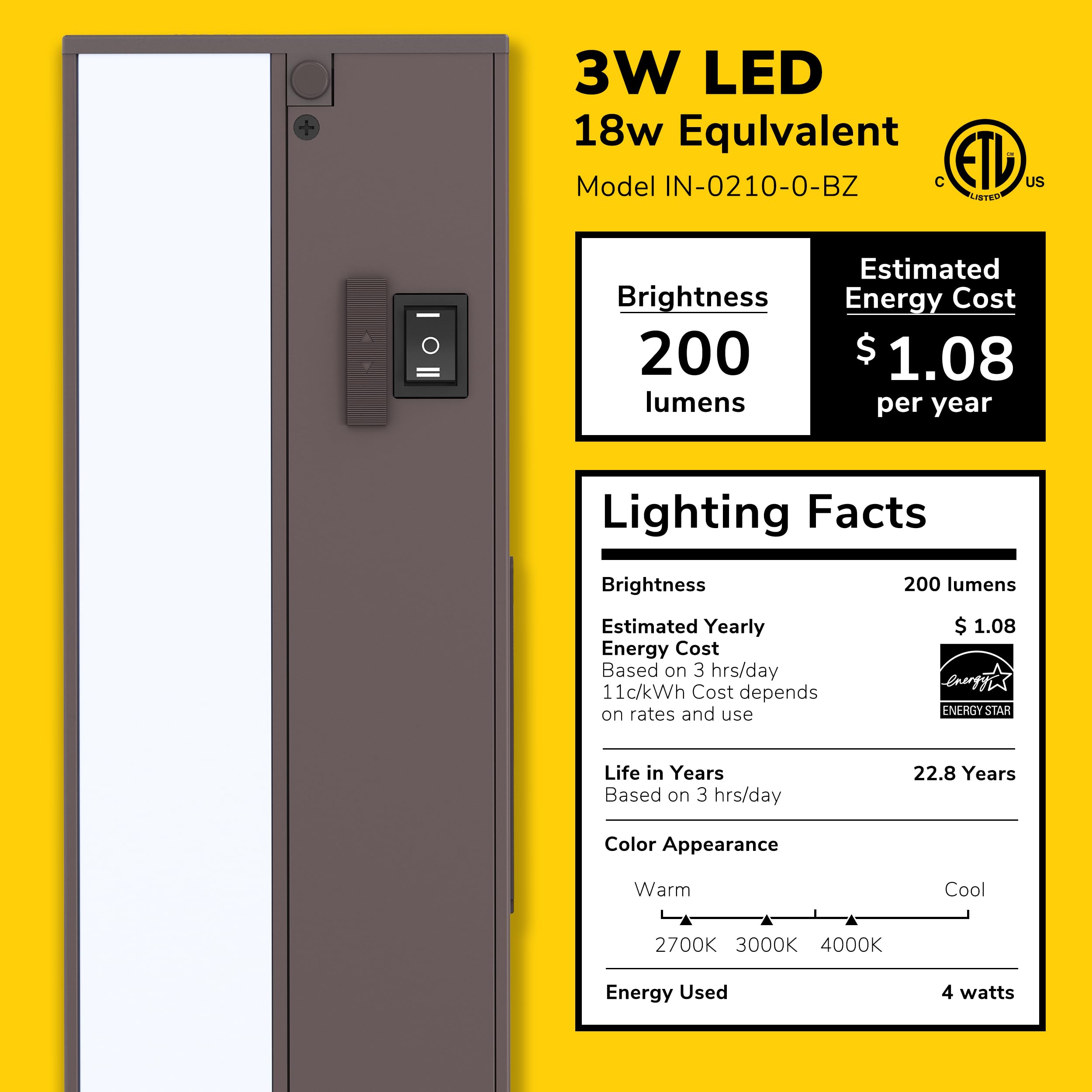 Getinlight 9-Inch 3 Color Levels Led Under Cabinet Lighting, Hardwired Or Plugged-In, Selectable White 2700K/3000K/4000K, Dimmab